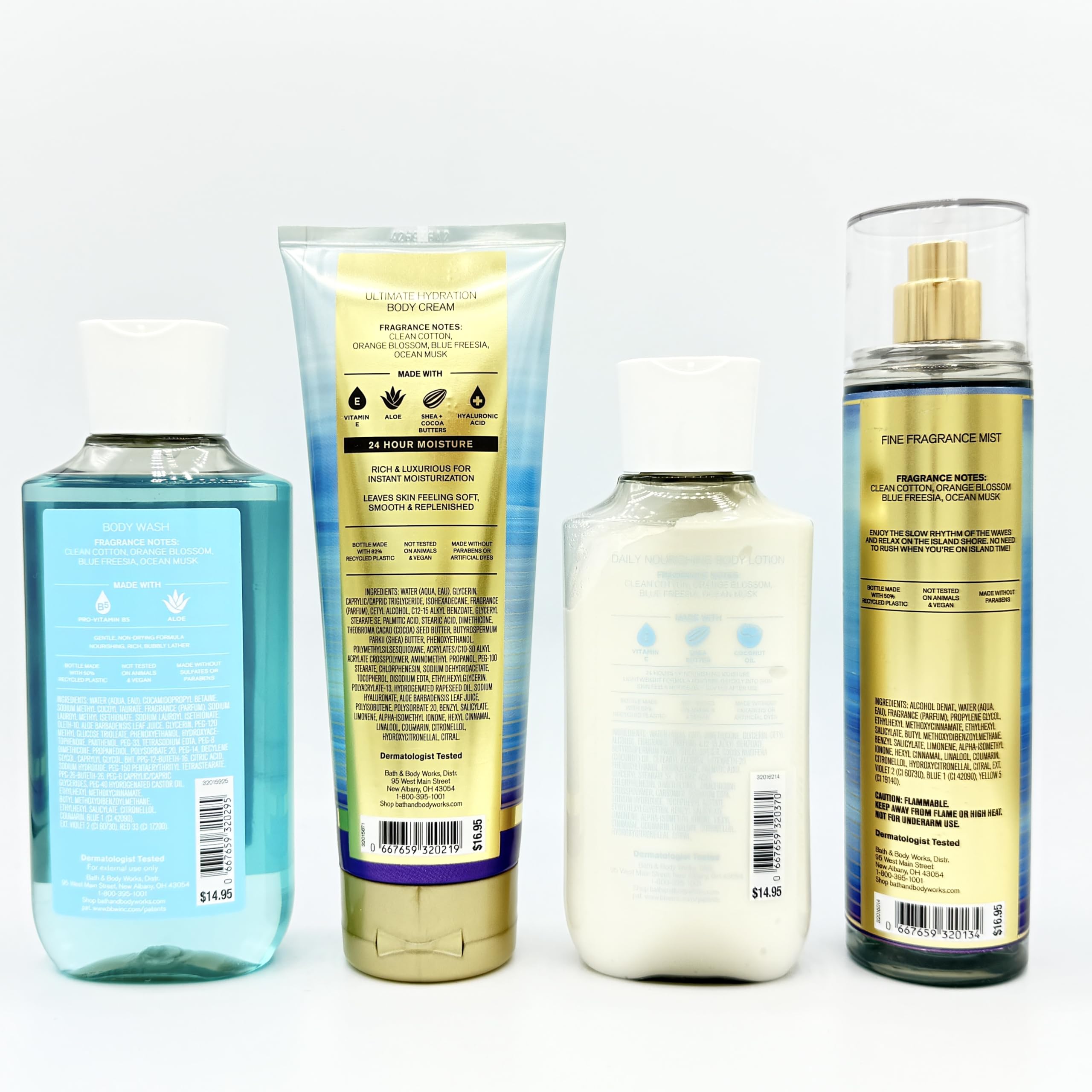 Sea Island Shore 4-Piece Bath & Body Gift Set - Moisturizing Body Wash, Hydrating Body Cream, Nourishing Body Lotion & Fragrance Mist for Dry Skin Care | Spa Day, Self Care Routine & Luxury Bath Essentials