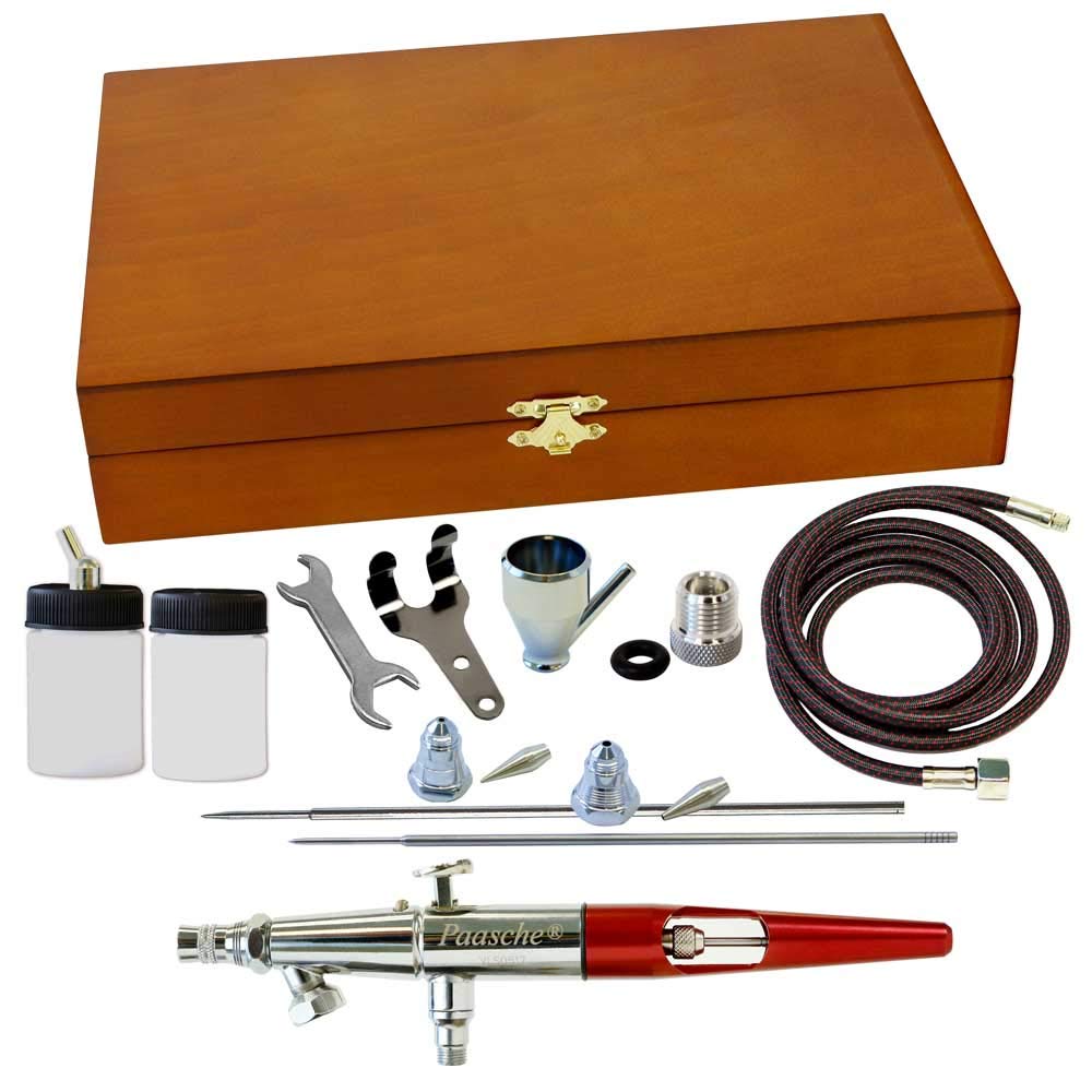 Professional Paasche Double Action Airbrush Kit with Wooden Case - Perfect for Model Painting, Cake Decorating & DIY Art Projects