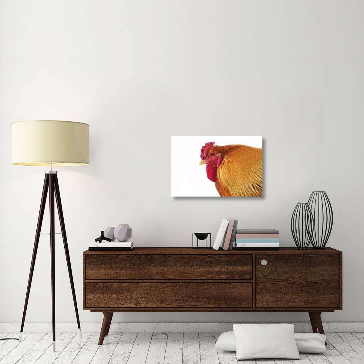 Global Gallery Domestic Chicken, Partridge Brahma Cockerel Close-up Head Canvas Art - 30x20 Inches - Perfect for Farmhouse Decor, Country Kitchen Wall Art, and Rustic Home Interiors