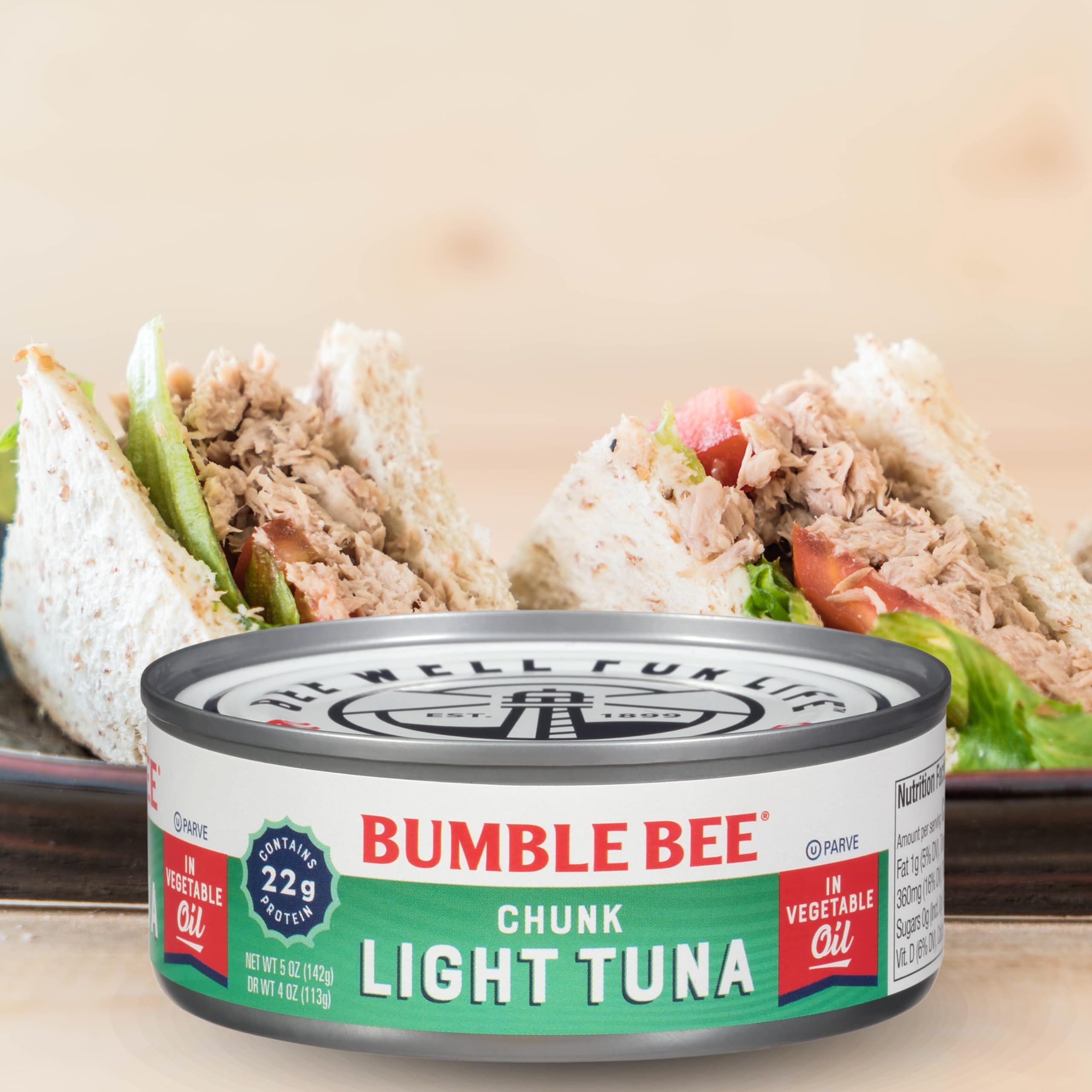 DRINKOLIN Chunk Light Canned Tuna in Water, 5 oz (12-Pack) - High Protein Tuna (22g per Serving) | Non-GMO, Gluten Free, Kosher Certified | Perfect for Tuna Salad, Sandwiches, Pasta & Healthy Meals | Quick Protein Source for Lunch, Camping & Emergency Food Storage