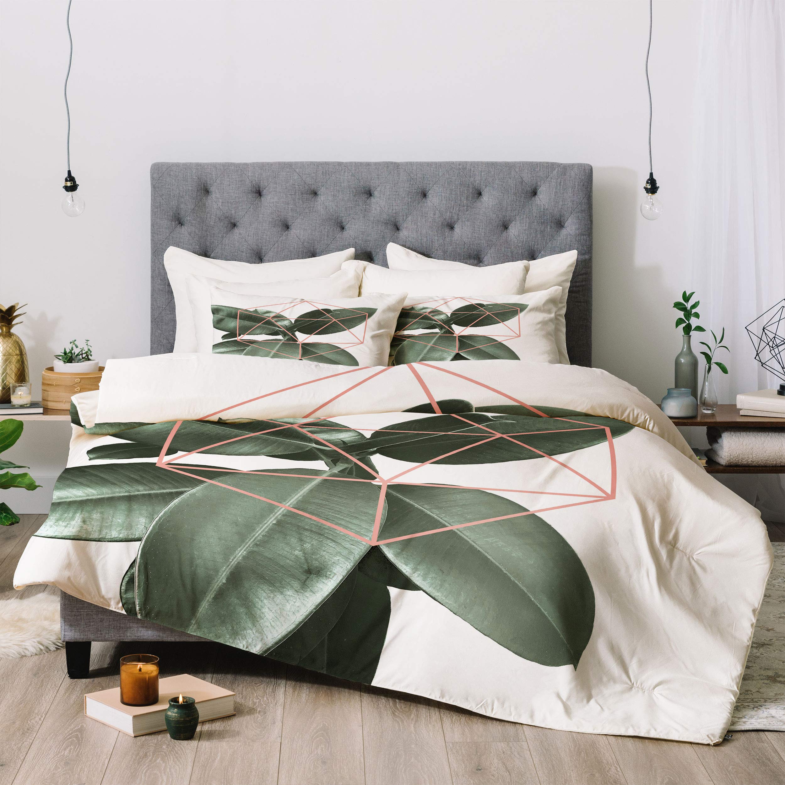 Geometric Greenery Comforter Set with Pillowcases - Twin Size Green Bedding by Society6 | Modern Botanical Home Decor for Bedroom & Guest Room