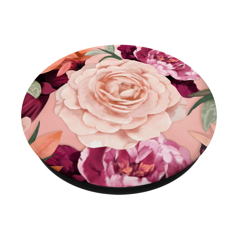 Floral Phone Grip with Rose and Peony Design - Anti-Slip Phone Holder for iPhone Samsung - Perfect for Selfies, Commuting, and Hands-Free Use