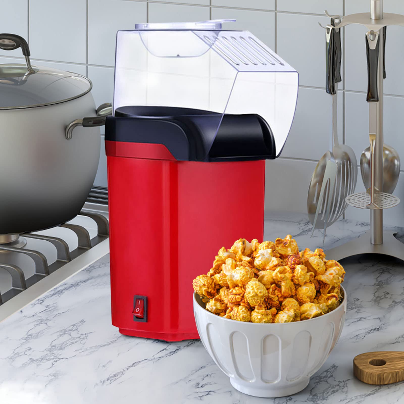 **Electric Popcorn Maker Machine - Fast & Oil-Free Popcorn Popper with Measuring Spoon - Perfect for Movie Nights, Parties, Holidays & Gifts (Red)**