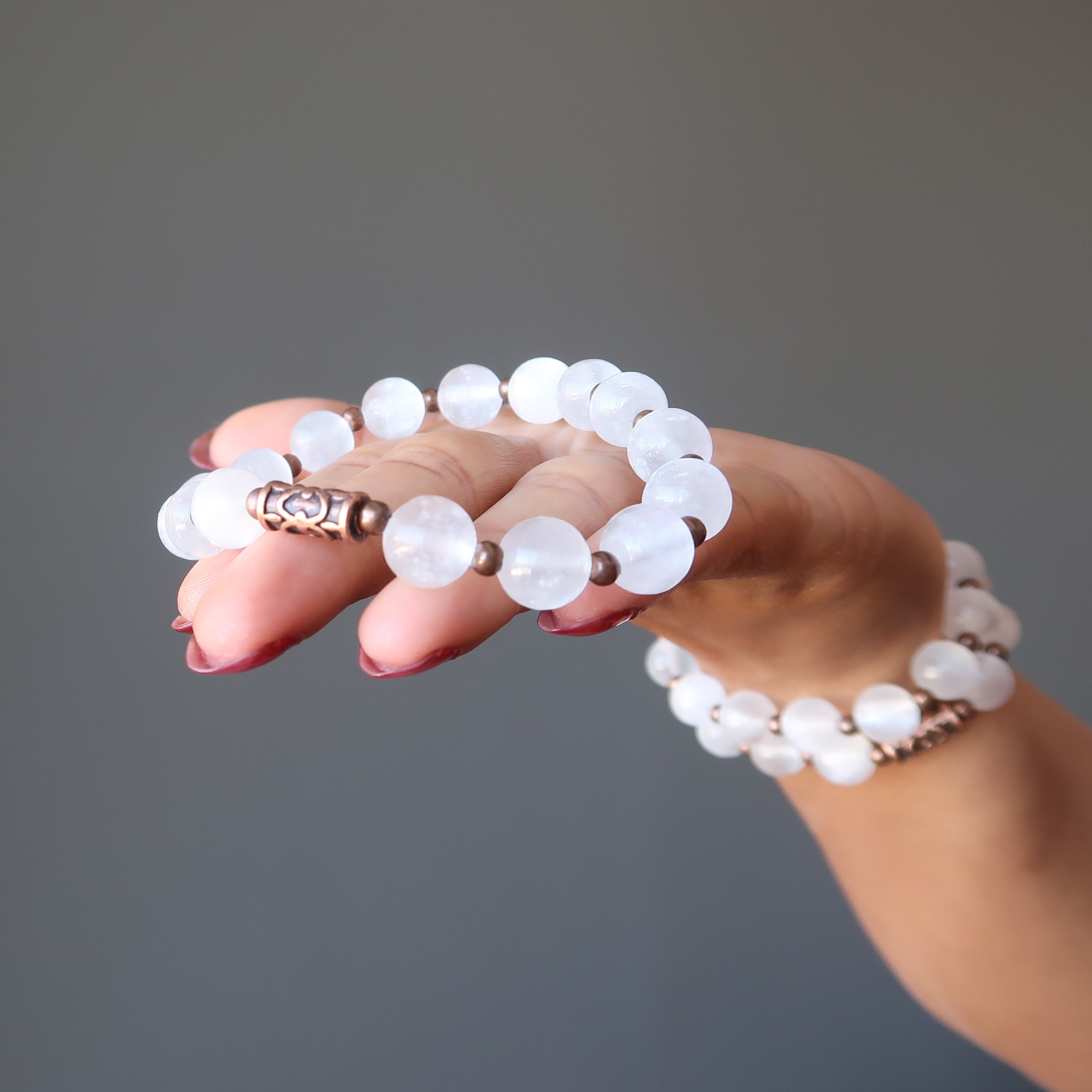 Selenite Healing Crystal Bracelet with Antiqued Copper - Spiritual Energy, Chakra Balancing & Stress Relief - Perfect for Meditation, Yoga & Positive Vibes