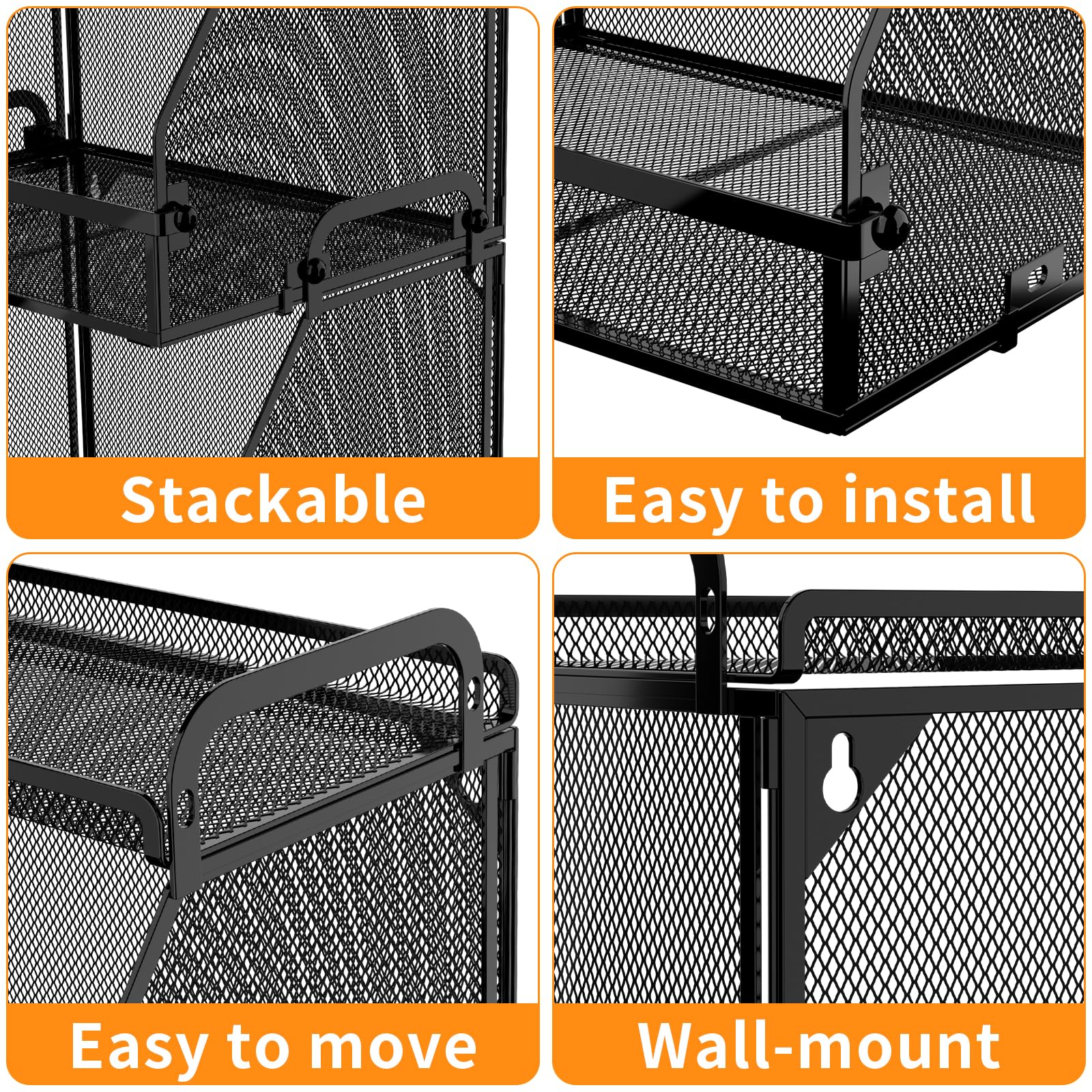2 Pack Stackable Hanging Fruit Baskets for Kitchen - Onion, Potato & Vegetable Storage - Perfect for Pantry & Wall Organization