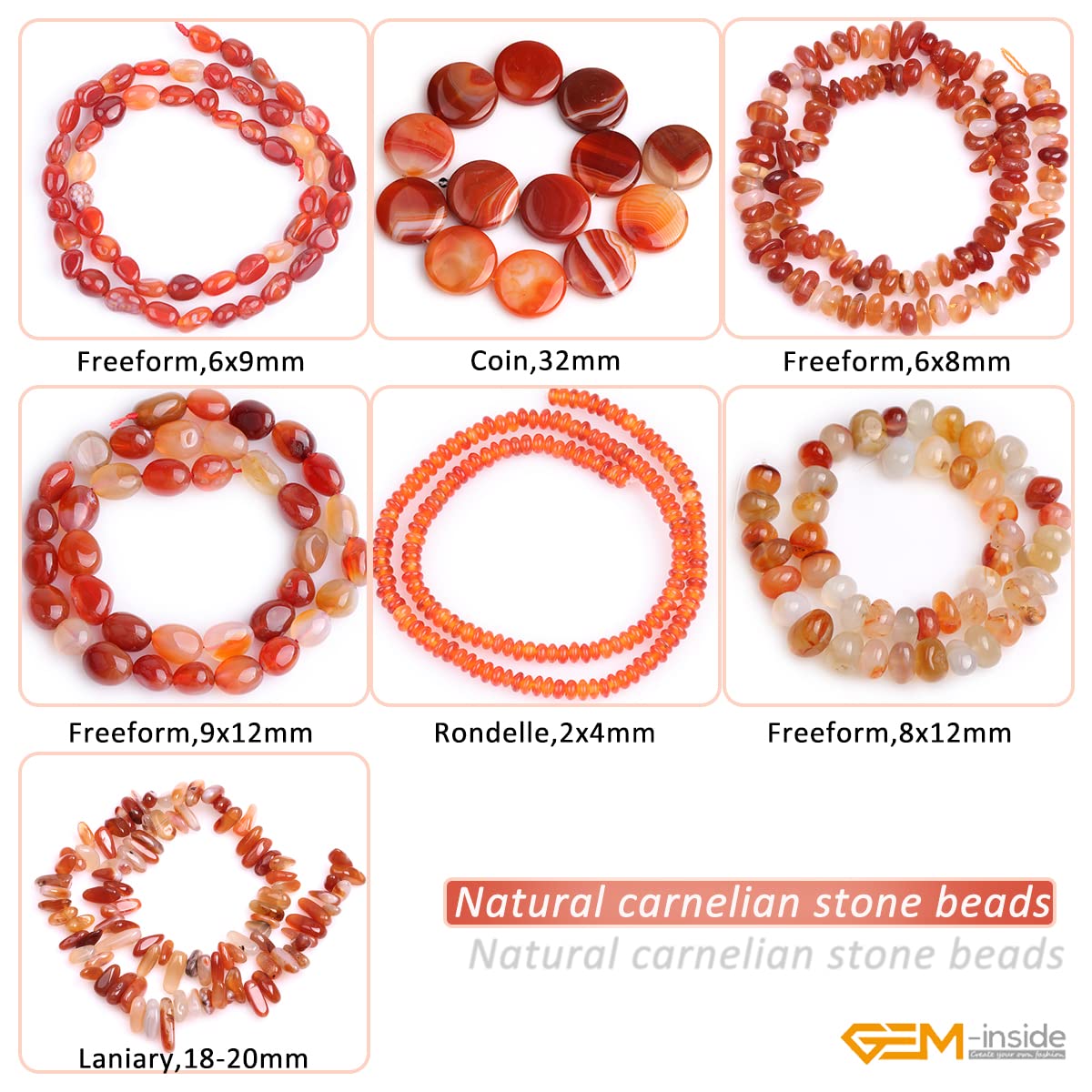 Natural Carnelian Gemstone Loose Beads - 15