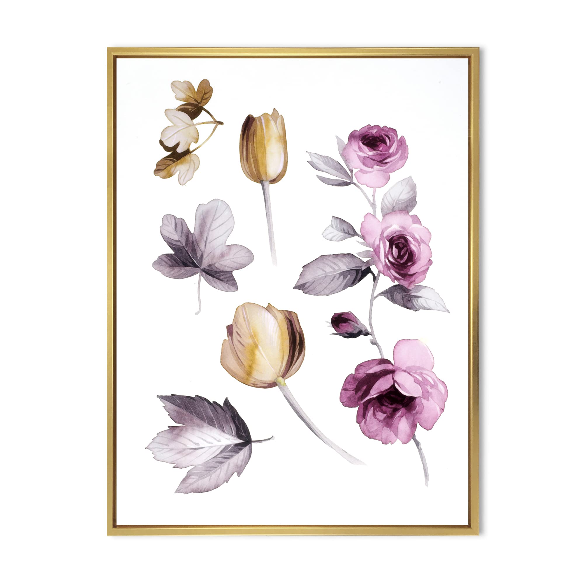 DesignQ Pink and Orange Wildflowers Framed Canvas Wall Art - Traditional Floral Home Decor for Living Room, Bedroom & Office
