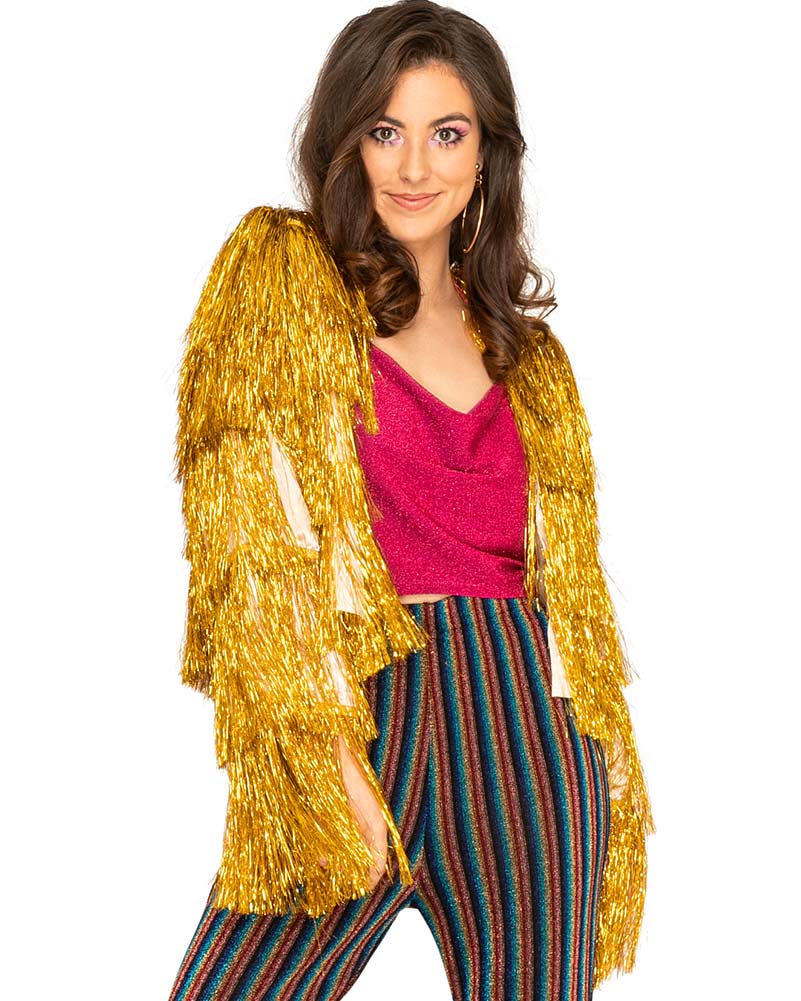 70s Funky Fringe Gold Disco Women's Jacket - Vintage 70s Style Disco Party Outfit for Women - Perfect for Halloween, Costume Parties & Retro Themed Events