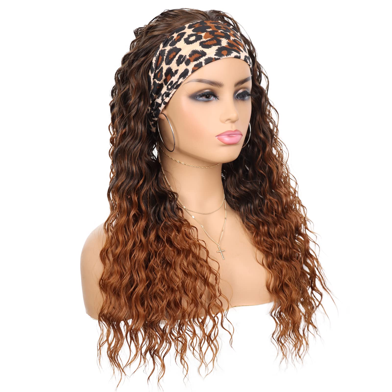 G&T Curly Headband Wigs for Black Women - Ombre Blonde Wet & Wavy Synthetic Wig | Glueless Heat Resistant Long Curly Hair | Perfect for Daily Wear, Parties & Special Occasions