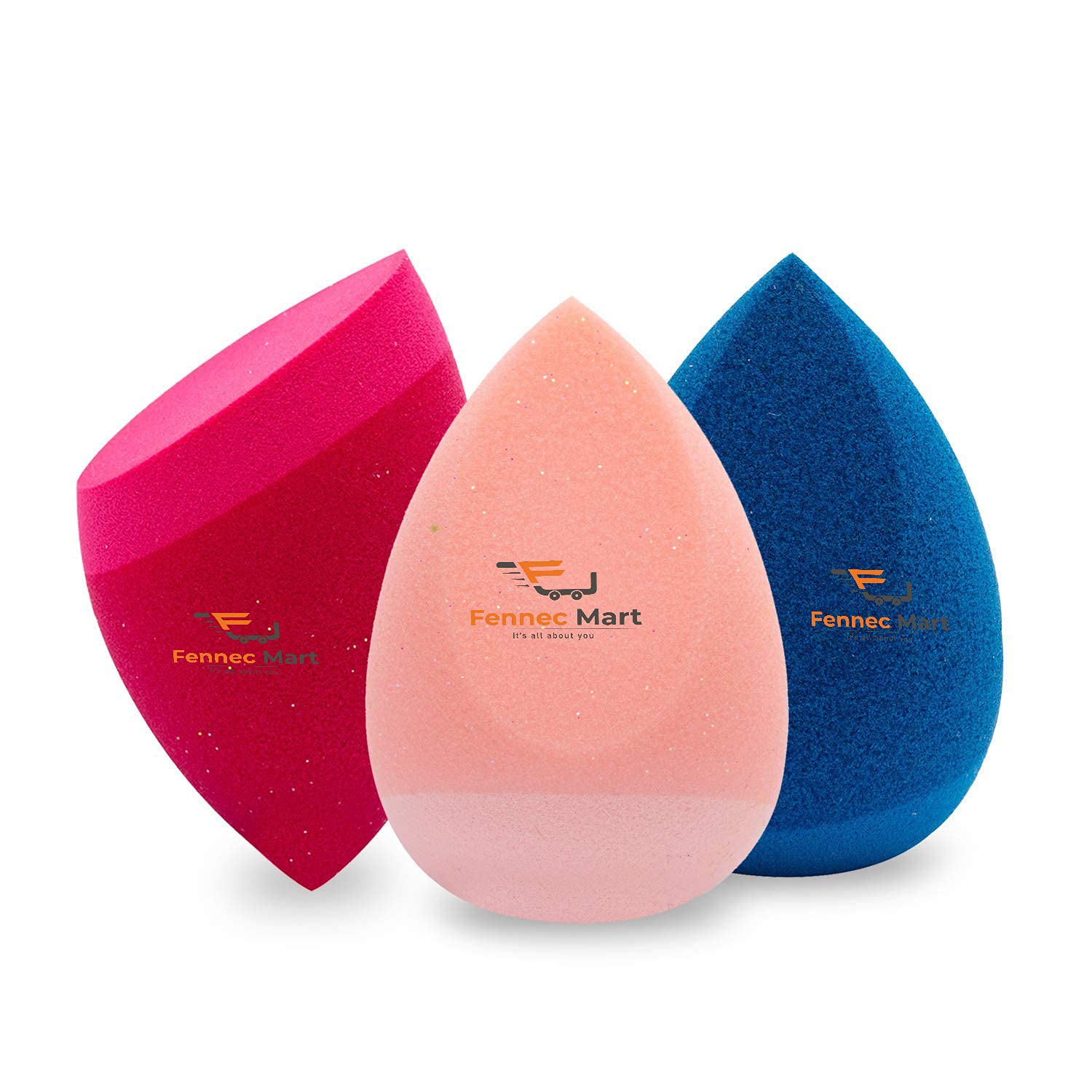Fennec Mart 3-Piece Multicolor Makeup Sponge Set - Soft Beauty Blender for Foundation, Concealer & Powder - Perfect for Flawless Makeup Application at Home or On-the-Go