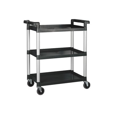 Winco 3-Tier Rolling Utility Cart - Black Metal Storage Cart with Wheels, 32