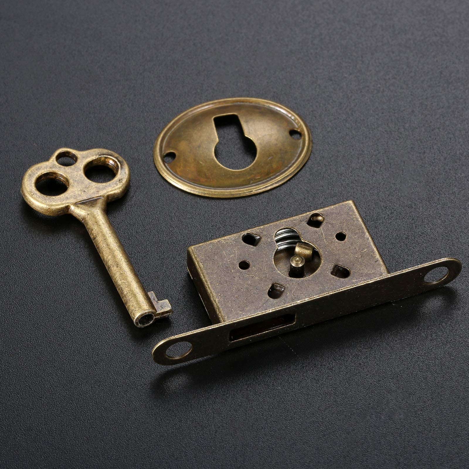 Antique Bronze Full Mortise Mini Decorative Locks with Key - 1 Set for Furniture Drawers, Wardrobes, Cabinets & Jewelry Boxes - Vintage Style Replacement Lock for Home Decor & Security