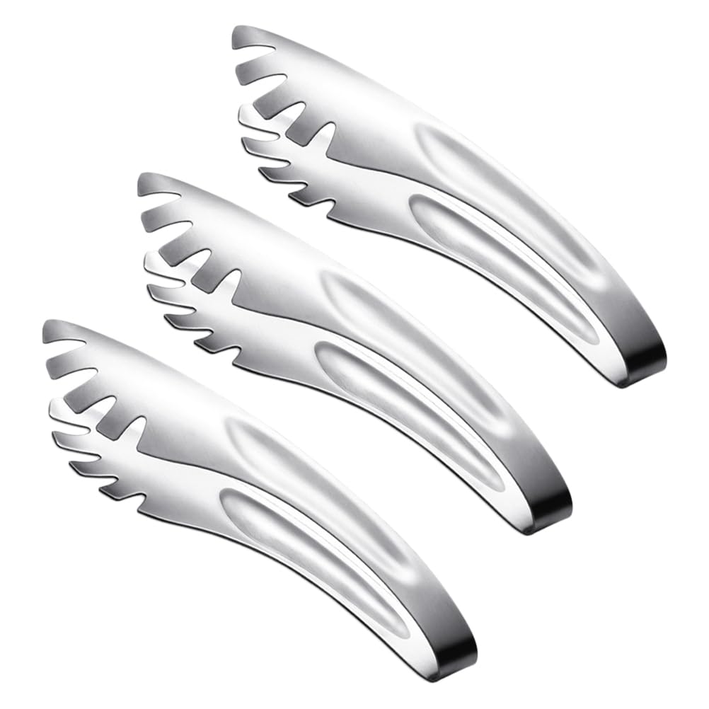 3Pcs Stainless Steel Spaghetti Tongs - Pasta Serving Utensils with Metal Teeth for Salad, Vegetables & Noodles - Perfect for Kitchen, Restaurants & Outdoor BBQ Parties (Large Size)