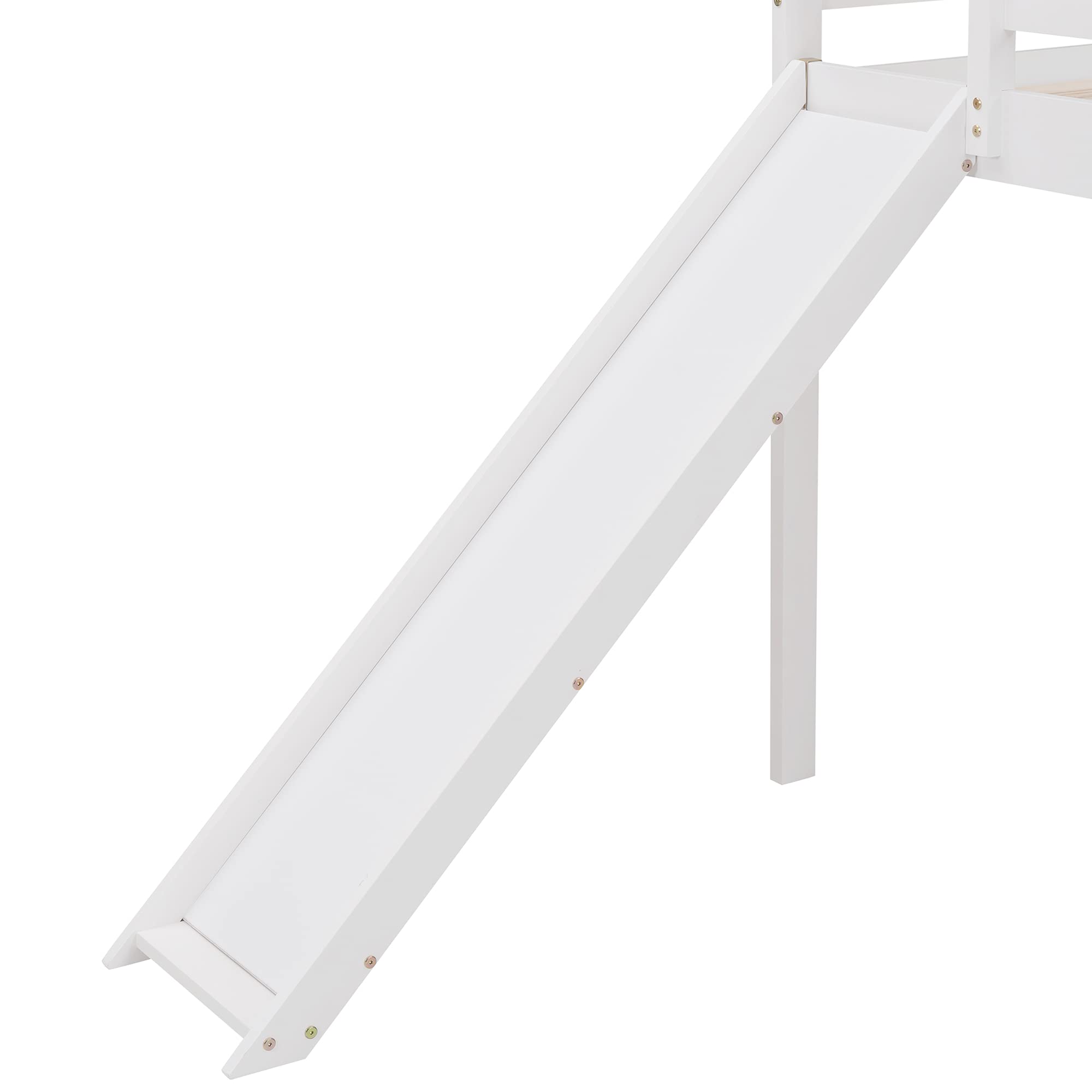 P PURLOVE Full Size Wooden Loft Bed with Slide - Sturdy Twin Loft Bed Frame for Kids & Teens, No Box Spring Required (White) | Space-Saving Bedroom Furniture for Small Rooms, Dorm & Playroom