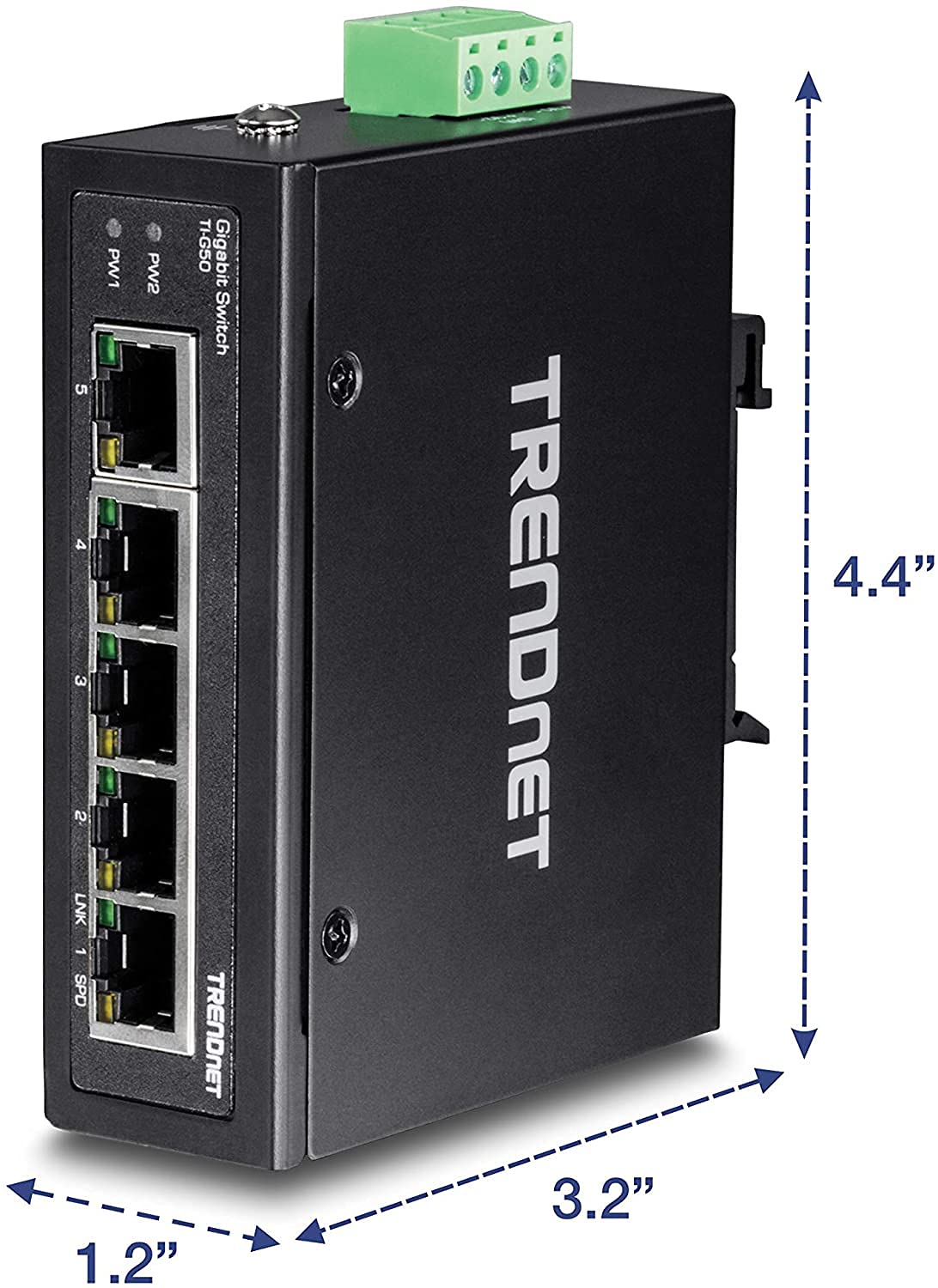 TRENDnet 5-Port Industrial Gigabit DIN-Rail Switch - 10Gbps High-Speed Network Switch with IP30 Rating (-40°F to 167°F) - DIN-Rail & Wall Mount Included - Lifetime Warranty - Black - TI-G50 - Perfect for Harsh Industrial Environments, Factory Automation & Outdoor Networking