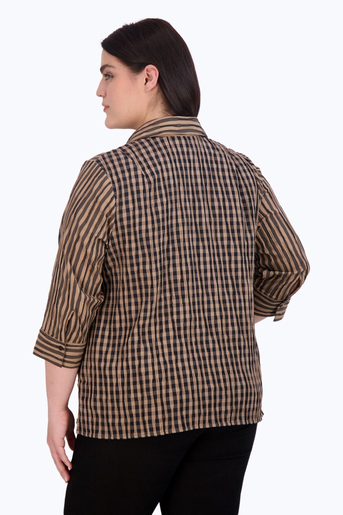 Sophia Plus Crinkle Stripe Combo Shirt for Women - Stylish Wrinkle-Resistant Blouse for Office, Party & Casual Wear
