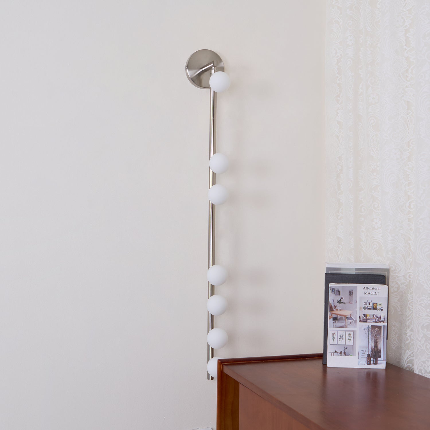 Vintage Brass Wall Sconce with Glass Tube Shade - Plug in Wall Lamp for Bedroom, Living Room, or Hallway Lighting
