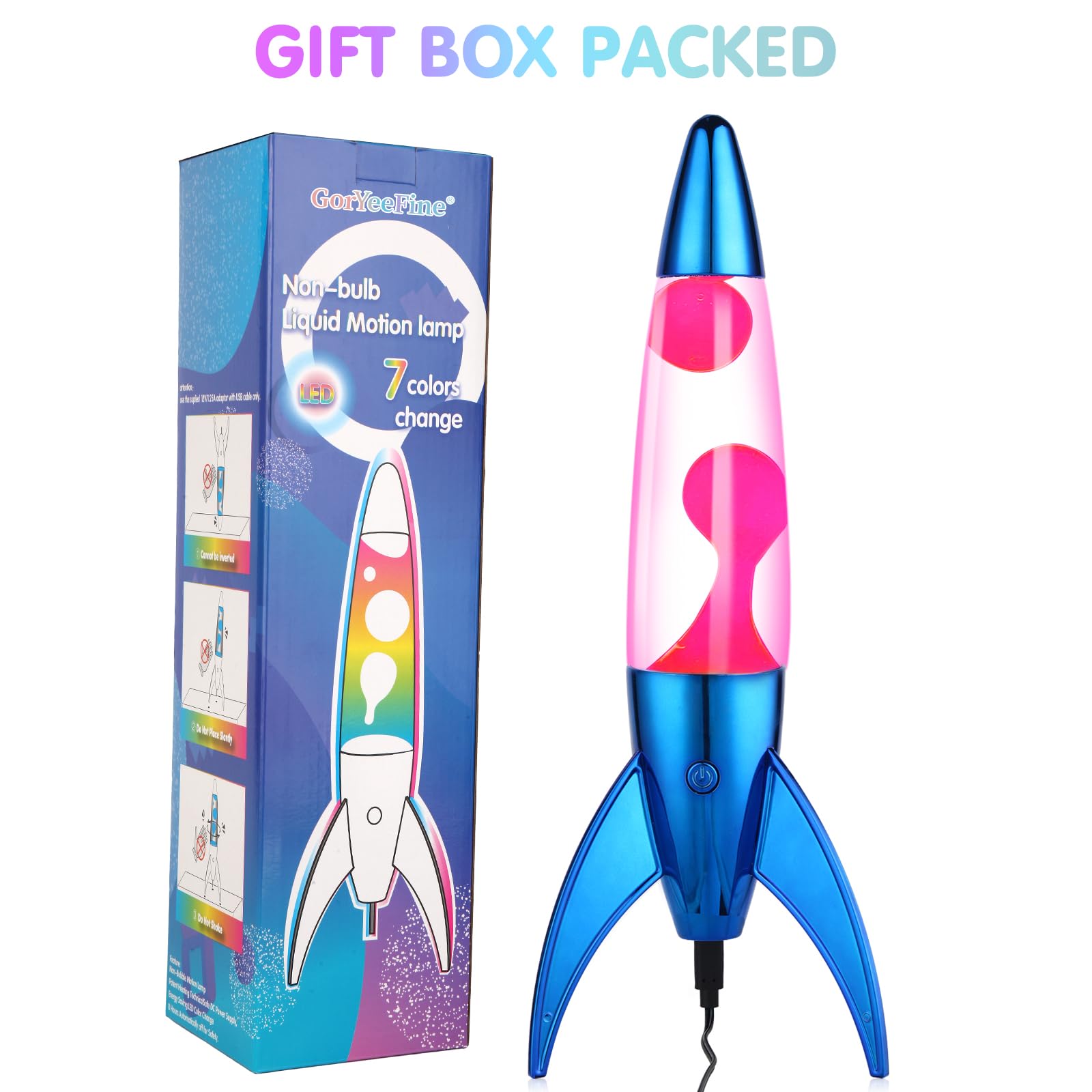 7-Color Changing Rocket LED Liquid Motion Lamp - Bubble-Free Safe DC Night Light for Kids & Adults - Perfect for Bedroom, Nursery & Relaxation (Clear/White)