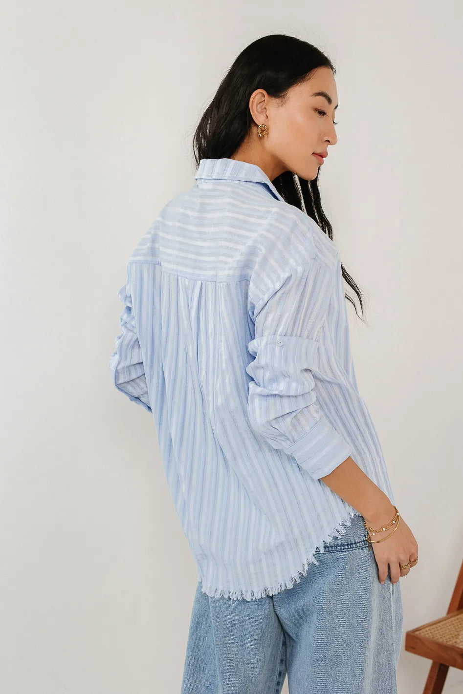 Blue Nyah Striped Button-Up Shirt for Women | Casual & Office Wear | Final Sale