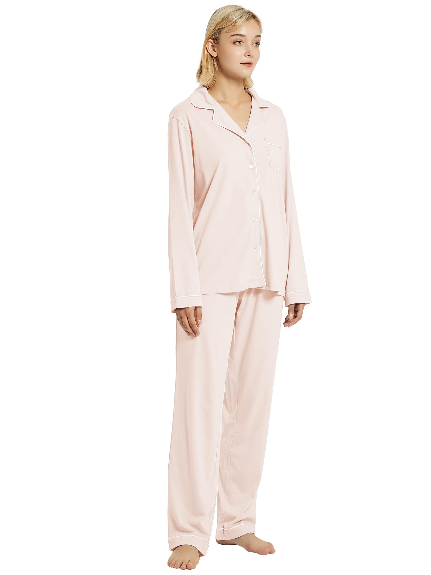 Women's 100% Cotton Pajama Set - Long Sleeve Button Down Sleepwear for Cozy Nights