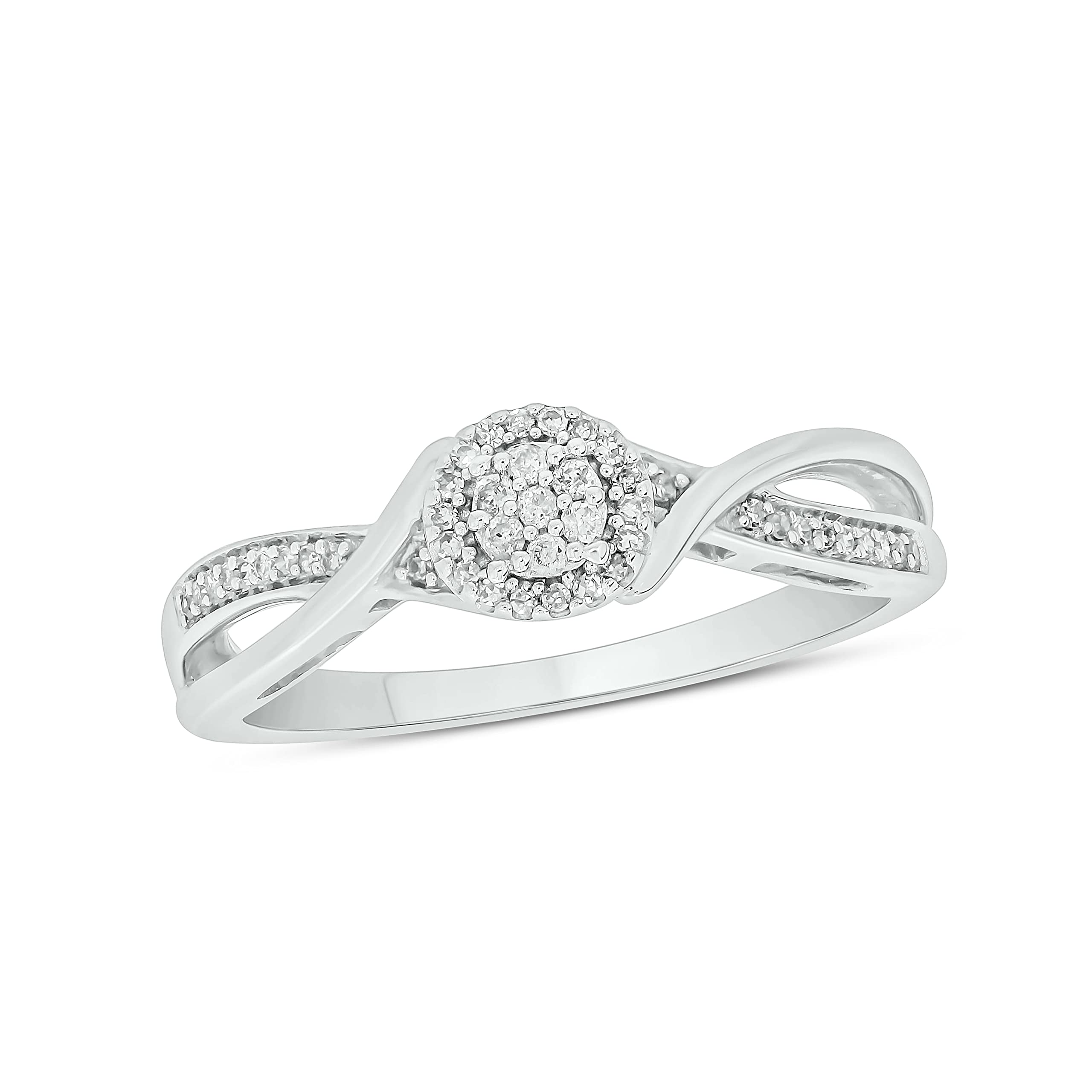 925 Sterling Silver Diamond Cluster Halo Promise Ring for Women - 1/10ct White & Black Diamonds, Bridal Engagement Ring - Perfect for Anniversaries, Proposals & Special Occasions