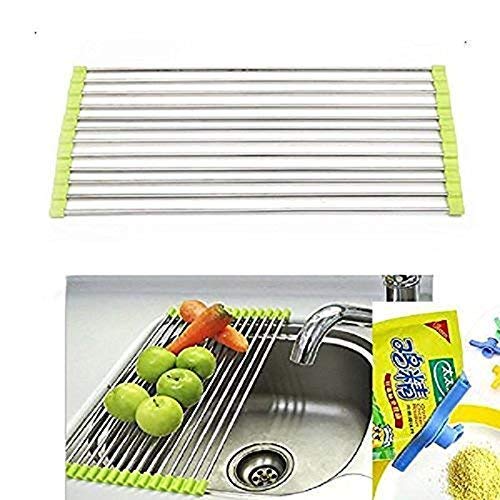 TOKEZO Foldable Stainless Steel Dish Drying Rack - Multipurpose Over Sink Kitchen Drainer for Dishes, Cups & Fruits | Space-Saving Storage for Small Kitchens & RVs