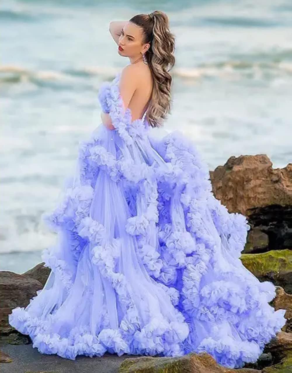 Elegant Tulle Maternity Dresses for Photoshoot - Puffy Ruffles Pregnancy Gowns & Sheer Baby Shower Robes - Perfect for Bridal Lingerie, Maternity Photos, and Special Occasions