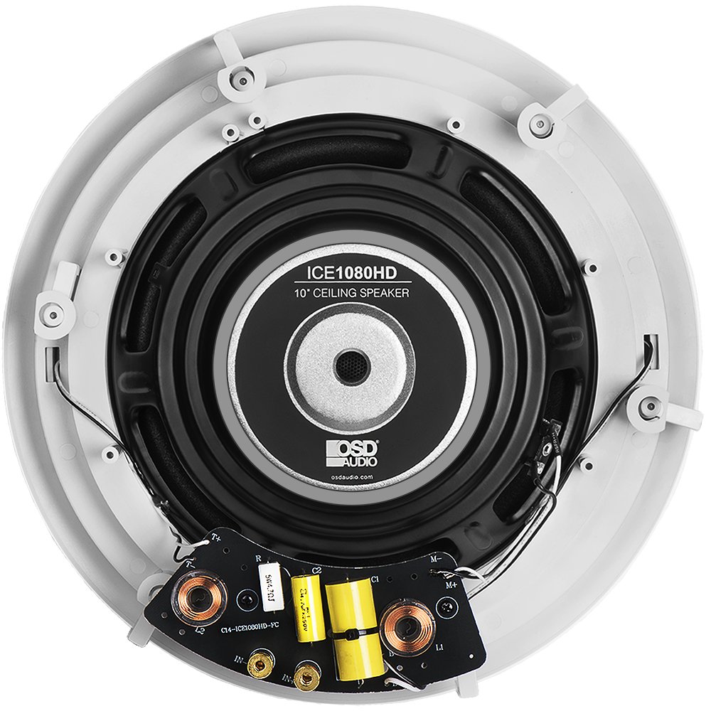 OSD Audio 10 Inch In-Ceiling Speaker - 150W Stereo System with Pivoting Tweeter, ICE1080HD - Perfect for Home Theater, Background Music & Multi-Room Audio Systems