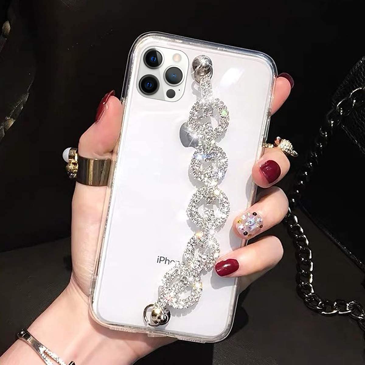 Ultra Thin Clear Silicone TPU Case for iPhone 13 (6.1 inch) - Sparkle Bracelet Chain & Finger Holder - Stylish Protective Cover for Women & Girls - Perfect for Daily Use, Parties & Travel