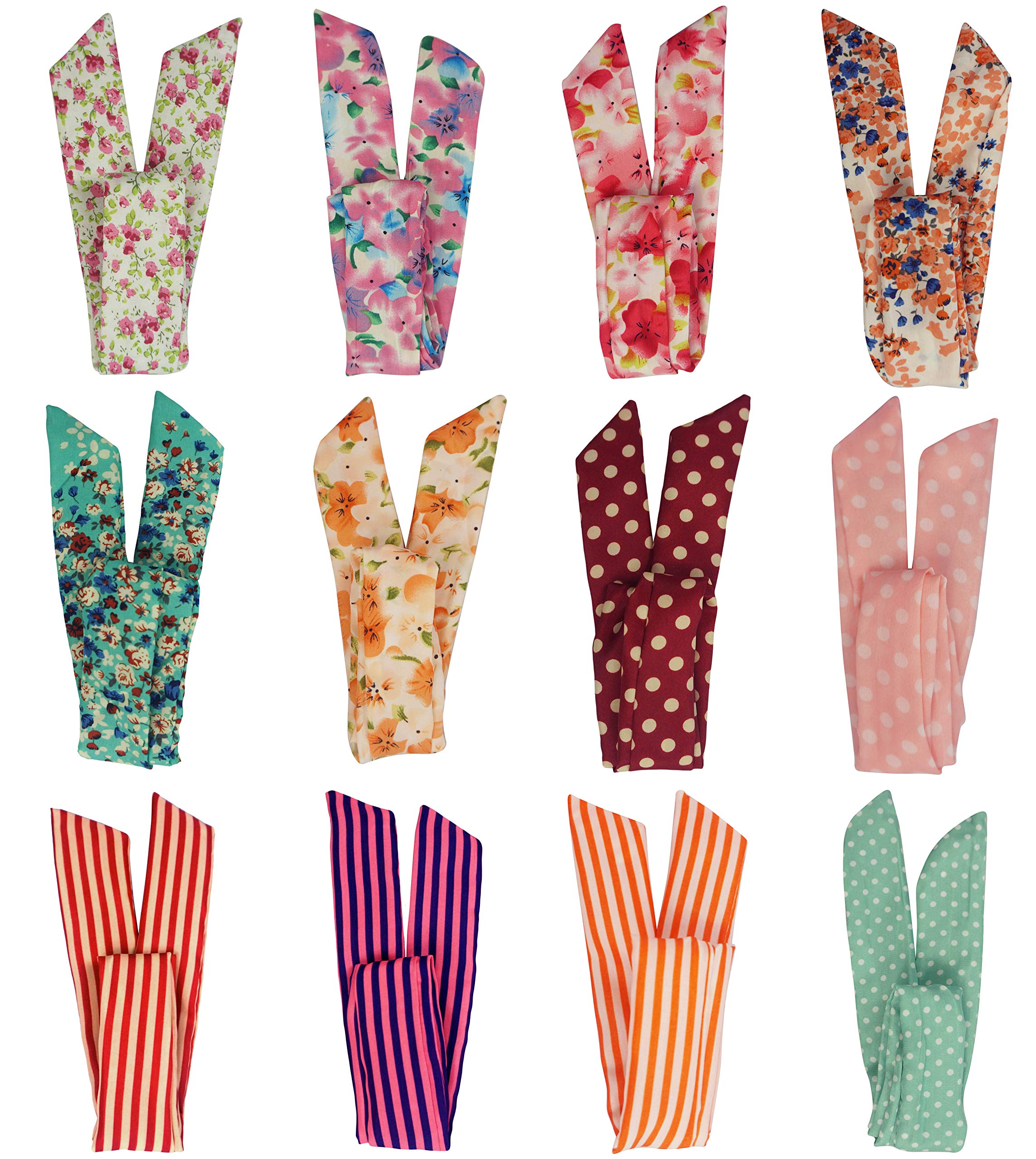 12-Piece Mixed Designs Retro Wire Bunny Ears Hair Ties & Headbands Set - Cute Hair Accessories for Women, Girls, Parties, Cosplay, and Everyday Wear
