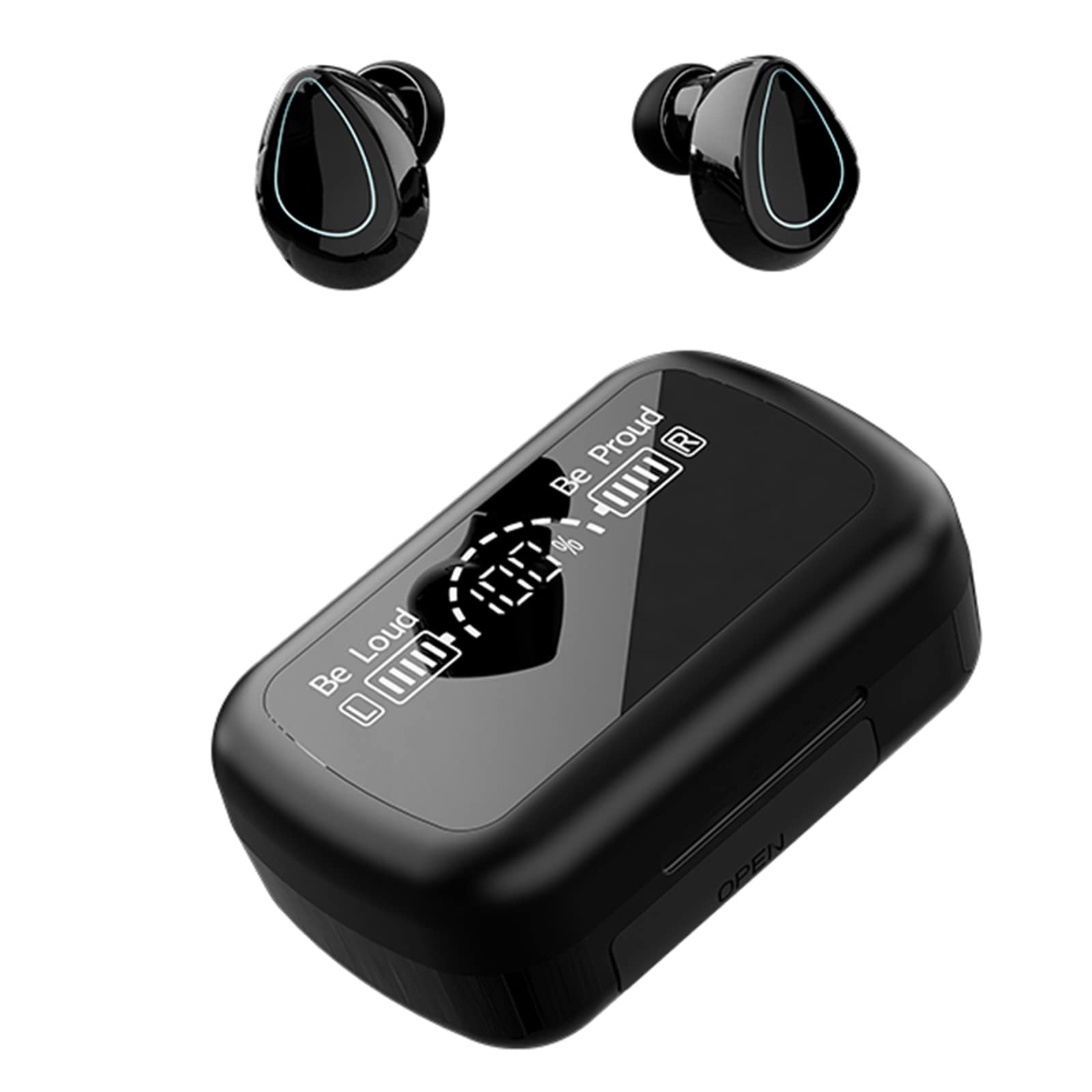 2023 Bluetooth 5.3 Wireless Earbuds with Digital Power Display, Stereo Sound, IPX7 Waterproof, Built-in Mic - Low Latency Gaming & Music Earphones for Sports, Workouts, Running and Travel