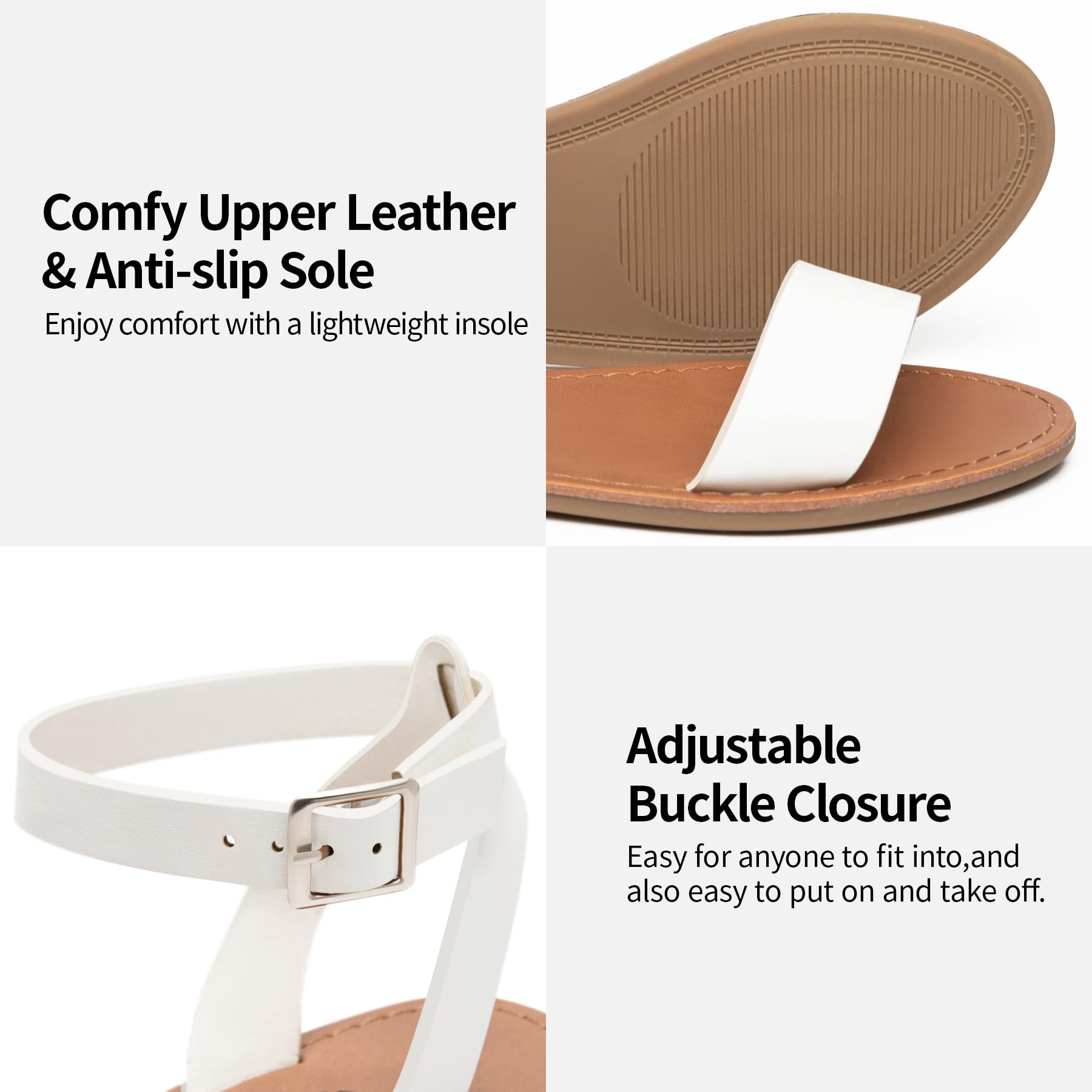 Stylish Women's Leather Gladiator Sandals with Adjustable Metal Buckle - Comfortable Two-Tone Open Toe Dressy Summer Sandals for Weddings, Parties & Casual Outings
