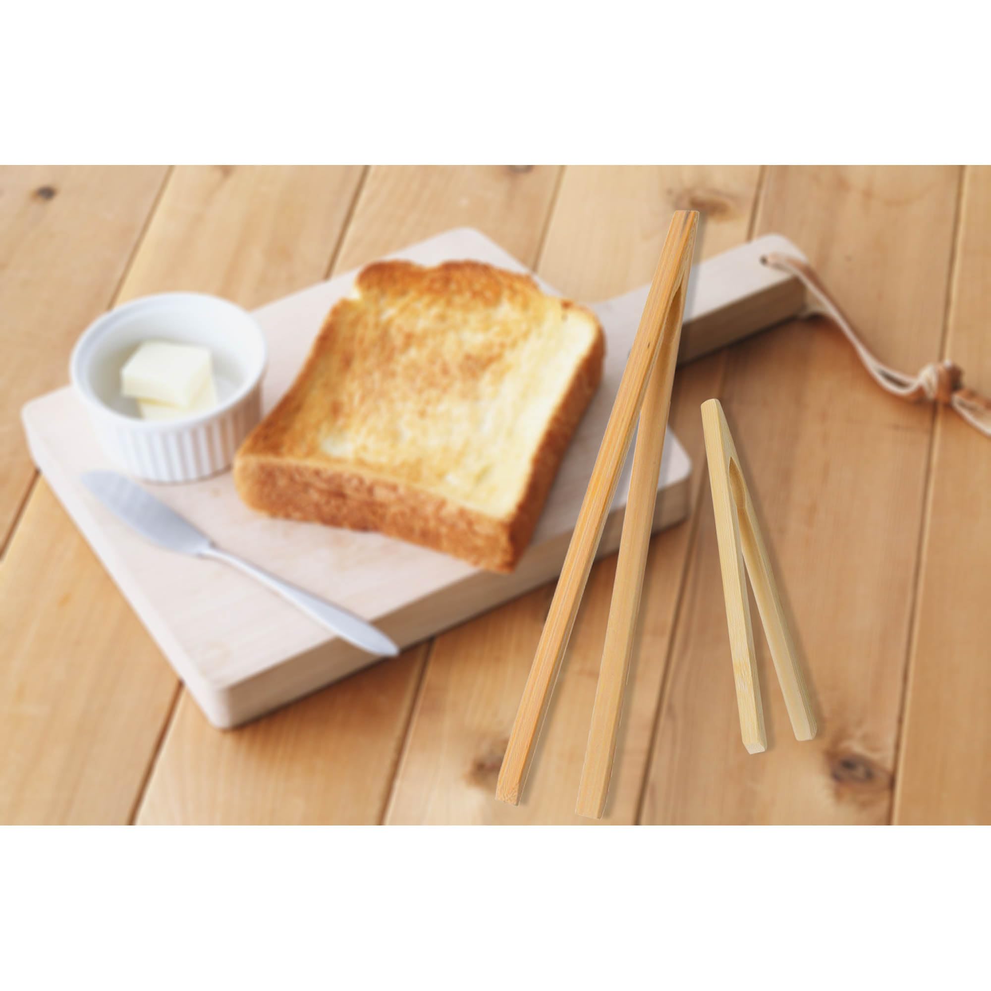 12-Inch Natural Bamboo Toast Tongs for Kitchen - Perfect for Serving, Flipping & Handling Hot Bread, Bagels & Pastries Safely