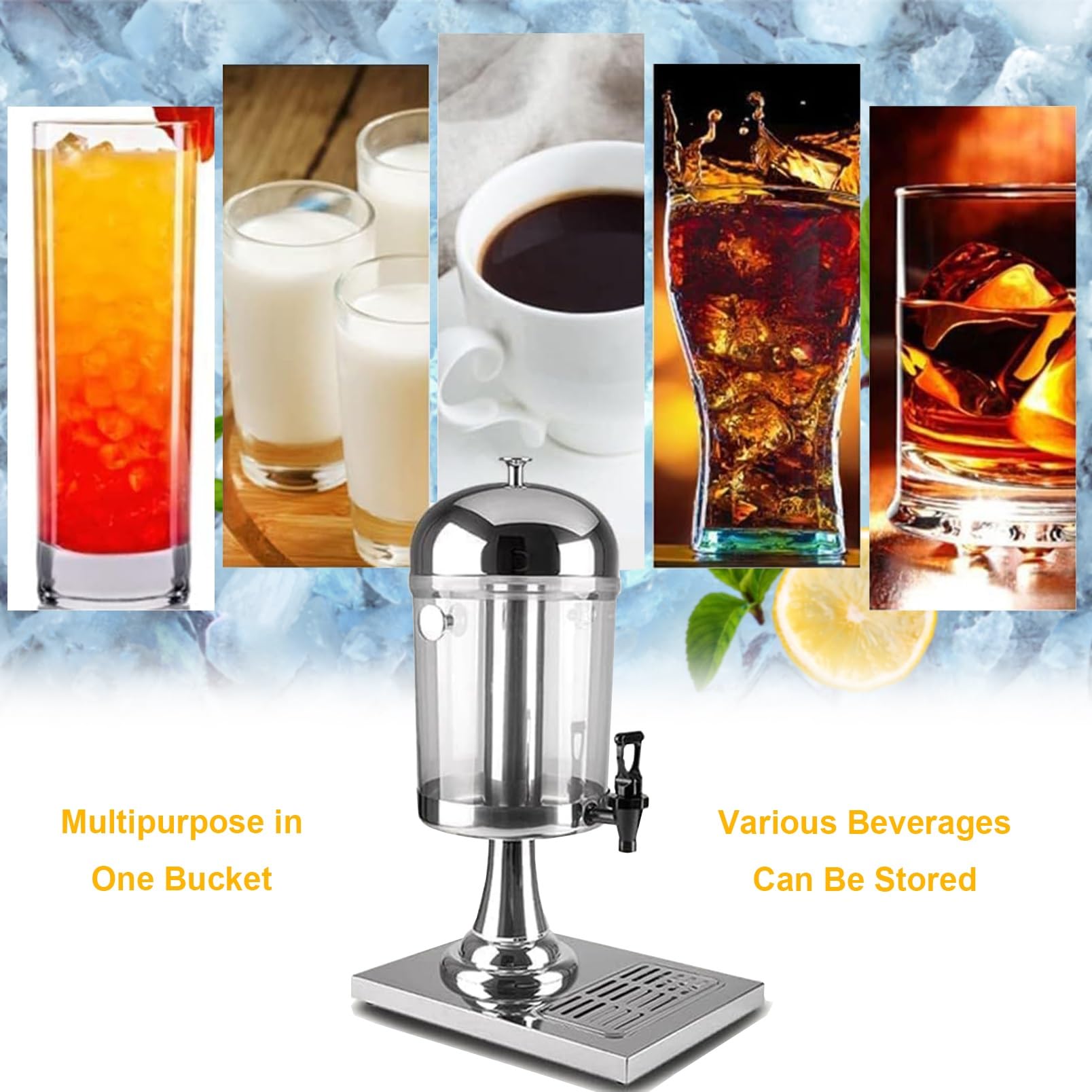 Stainless Steel Water Dispenser 8L/16L/24L - ELIKBH Juice & Beverage Dispenser for Tea, Lemonade, Party Drinks (Silver, 24L Capacity) - Perfect for Home, Office & Outdoor Events