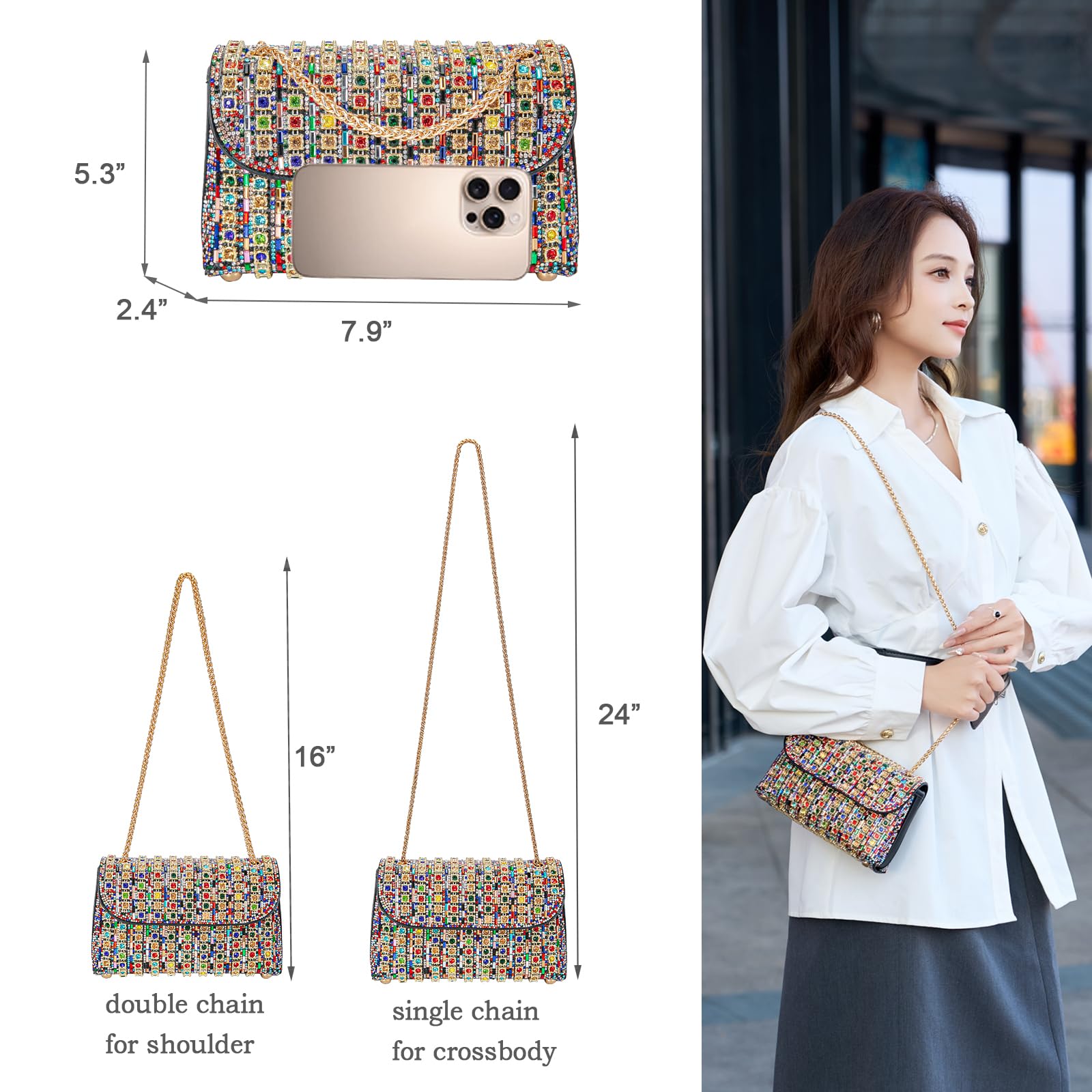 Elegant Rhinestone Evening Clutch for Women - Sparkling Crystal Purse for Formal Events, Parties & Weddings | Stylish Women's Handbag for Night Out, Prom & Special Occasions