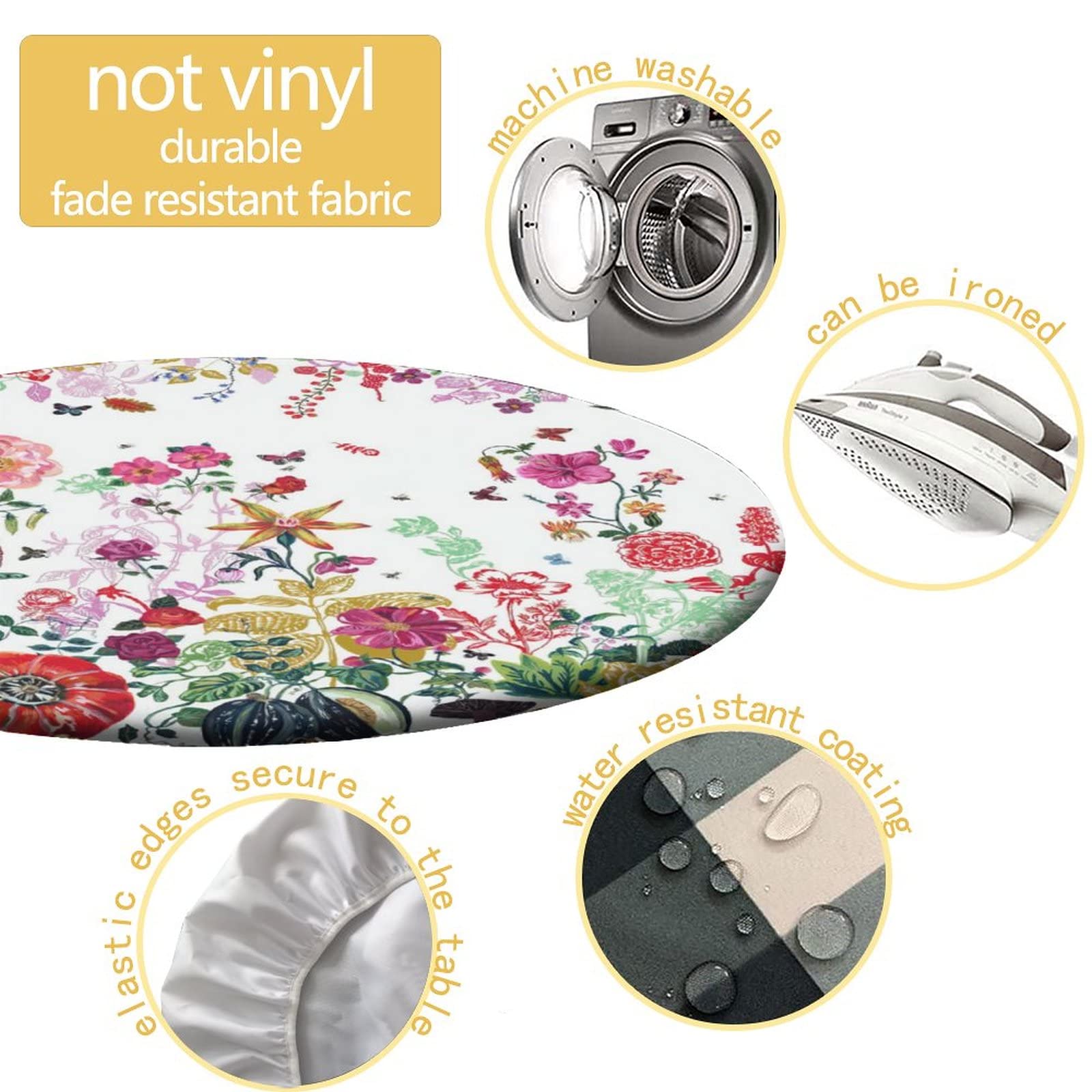 Colorful Flowers & Butterflies Waterproof Polyester Round Tablecloth - Fits 40-Inch Tables, Wipe Clean & Durable - Perfect for Outdoor Picnics, Garden Parties & Summer Dining