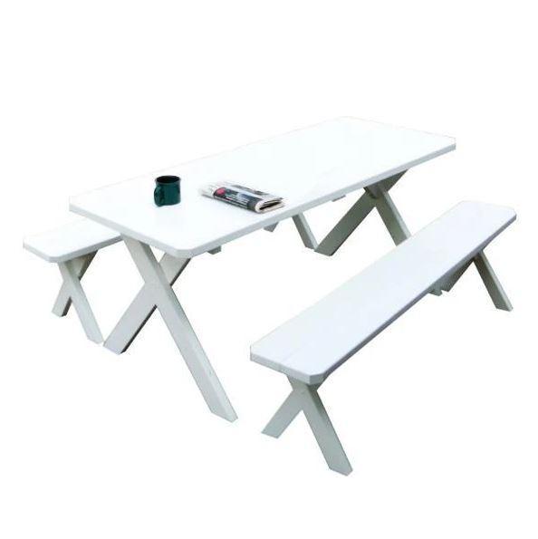 Unfinished Yellow Pine Cross Leg Dining Table with 2 Benches - Rustic Farmhouse Furniture for Kitchen, Dining Room & Outdoor Patio
