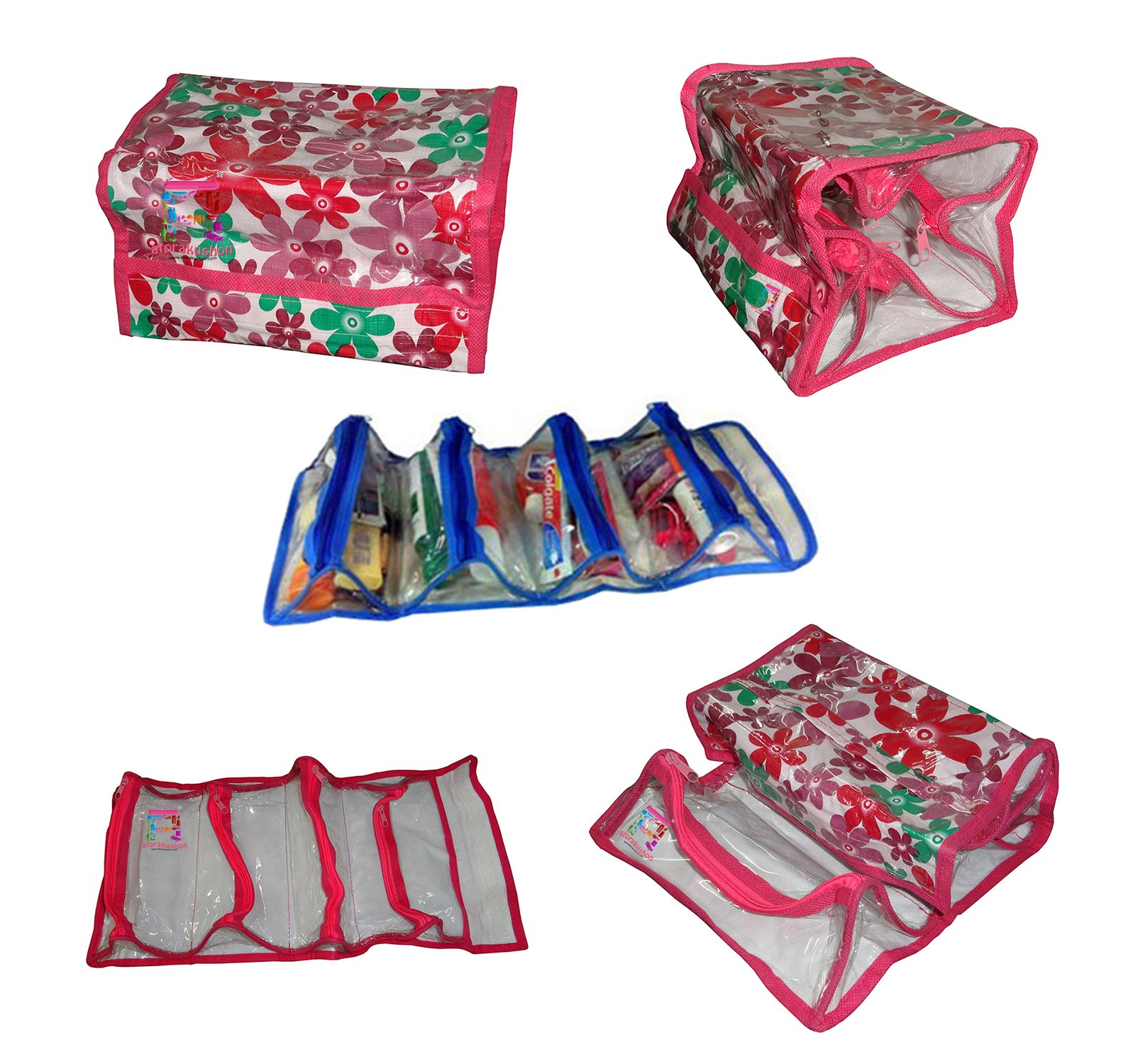 Atorakushon® Pink Fabric Cosmetic Organizer - 2 Pack Waterproof Makeup Bag & Jewelry Pouch for Travel, Gym, Daily Use - Unisex Toiletry Kit for Women & Men