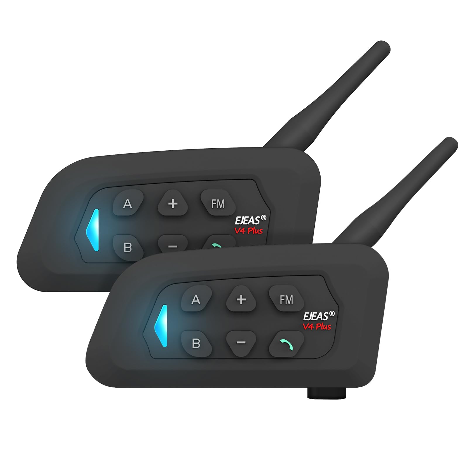 EJEAS V4Plus Bluetooth Motorcycle Headset - 4-Way Intercom Communication System, Waterproof 1500m Wireless Motorbike Interphone with Voice Assistant, Noise Cancellation & FM Radio (2 Pack) - Perfect for Group Rides, Touring & Adventure Motorcycling