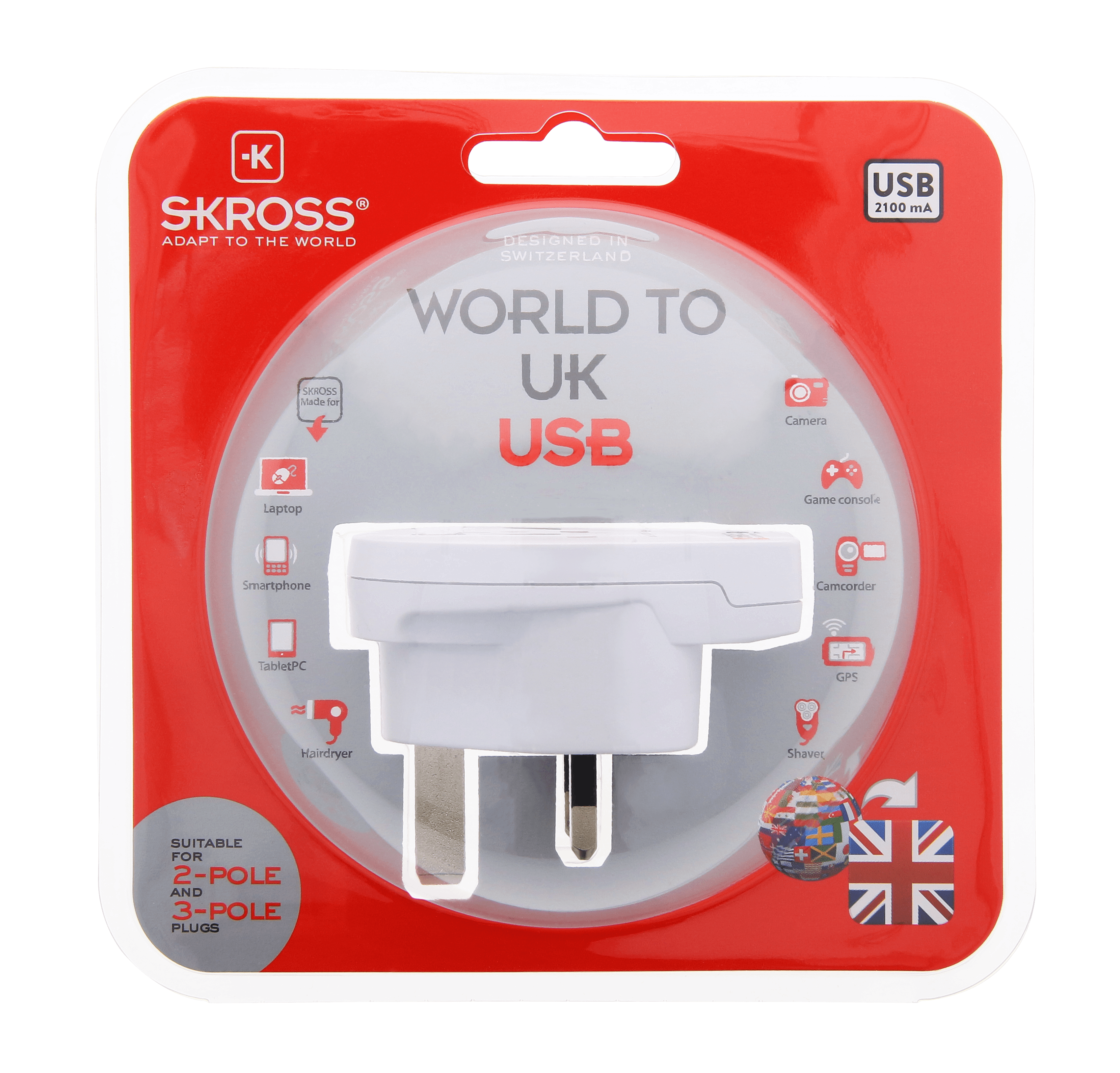 SKROSS World to UK USB Travel Adapter - Universal Plug Converter for UK Outlets | Charge Phones, Laptops & Devices Anywhere | Perfect for Business Trips & Vacations