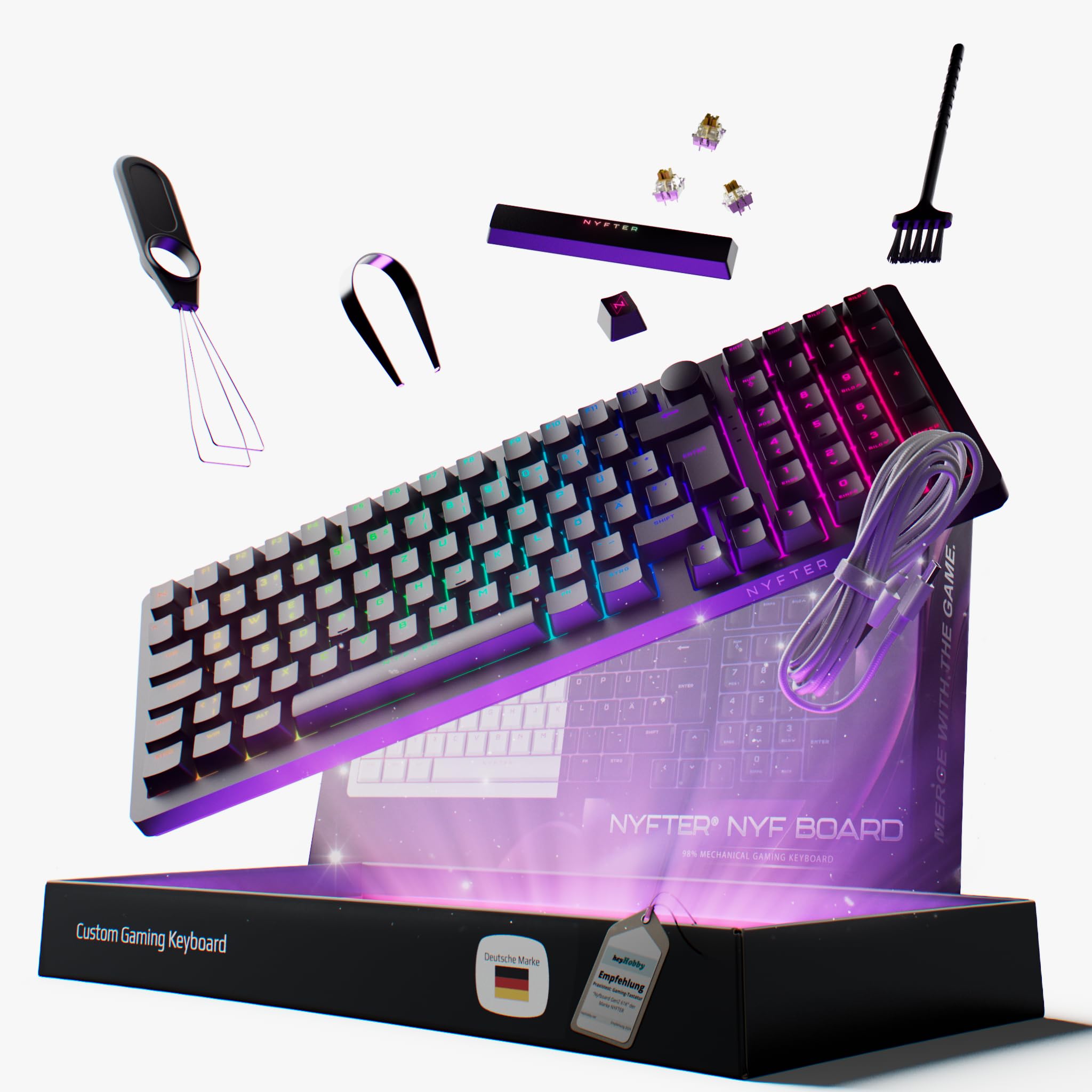 Nyfter 98% Gaming Keyboard - Hot-Swappable RGB Mechanical with Gateron Yellow Switches for PC Gamers