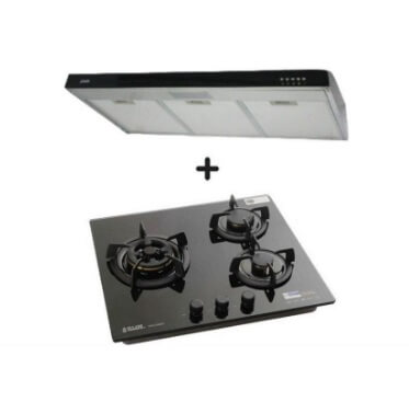 Ellane 60cm/90cm Slimline Range Hood with Black Panel EH 9280 & WG 248SV 3 Burner Glass Cooktop - Modern Kitchen Ventilation for Home Cooking
