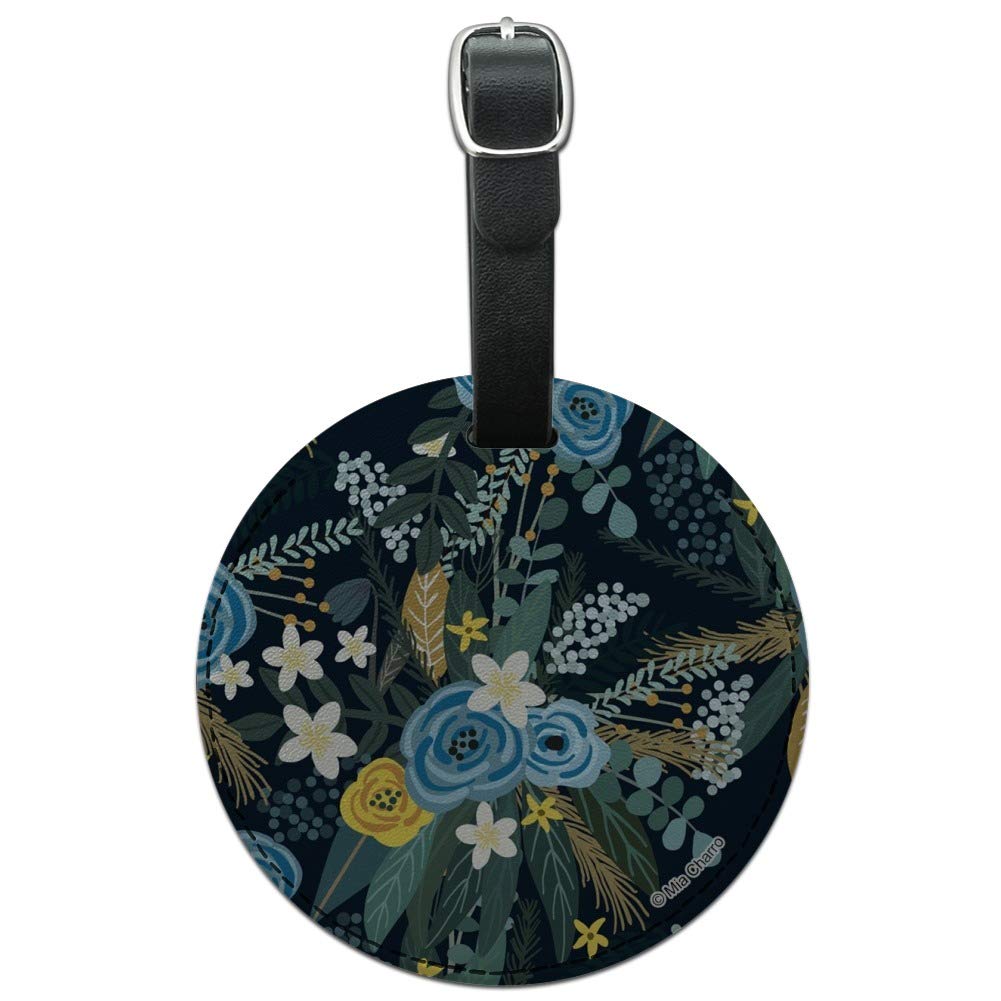Floral Pattern Round Leather Luggage Tag - Waterproof Suitcase ID Tag for Travel & Carry-On Bags - Perfect for Vacation, Business Trips & Airport Identification