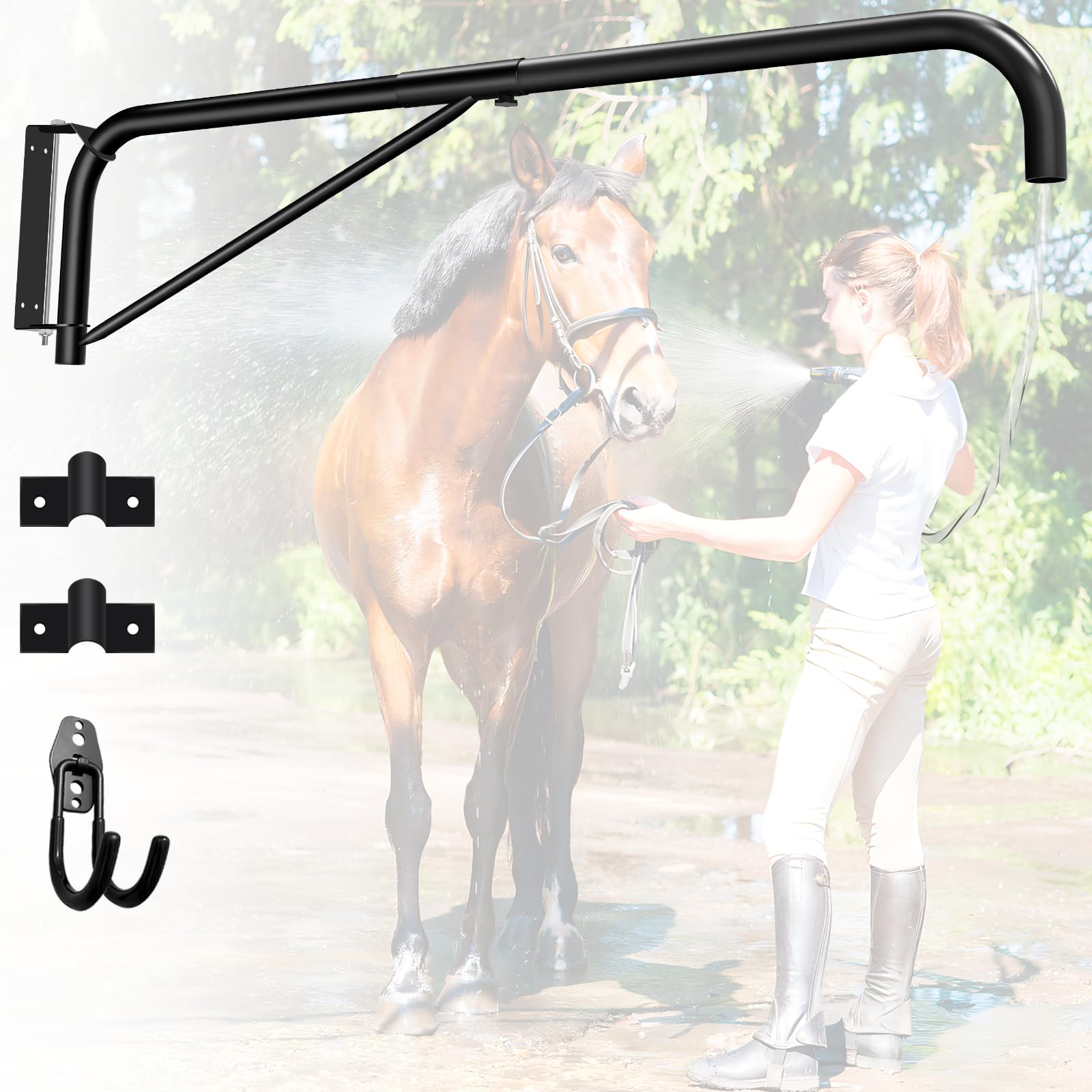 Horse Wash Hose Boom Arm - Wall Mount for Safe Washing | Fits Standard Garden Hose (Hose Not Included) - Perfect for Stable & Barn Cleaning