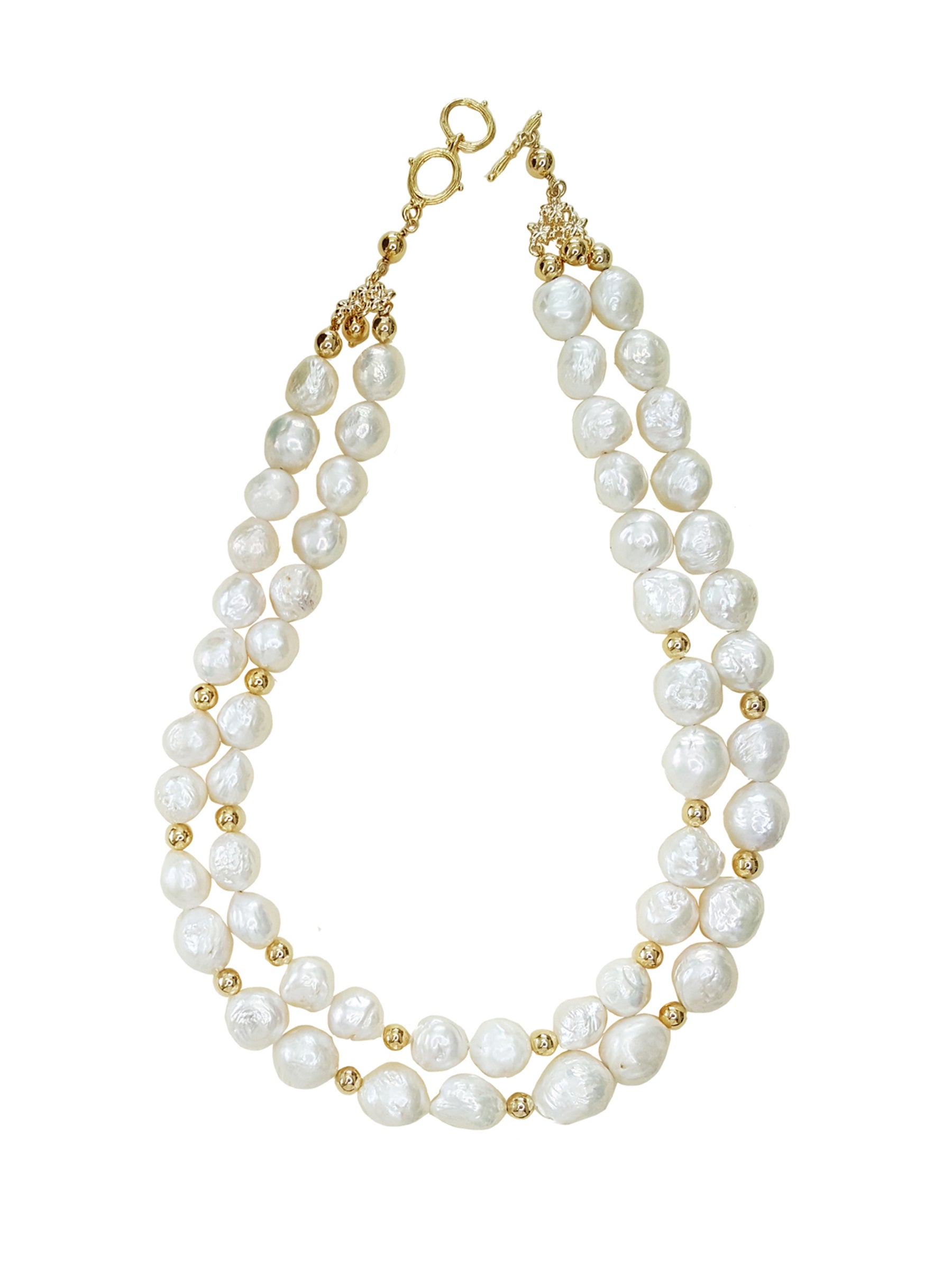 Elegant Irregular Double Layer White Freshwater Pearl Necklace IN013 - Perfect for Weddings, Parties & Special Occasions