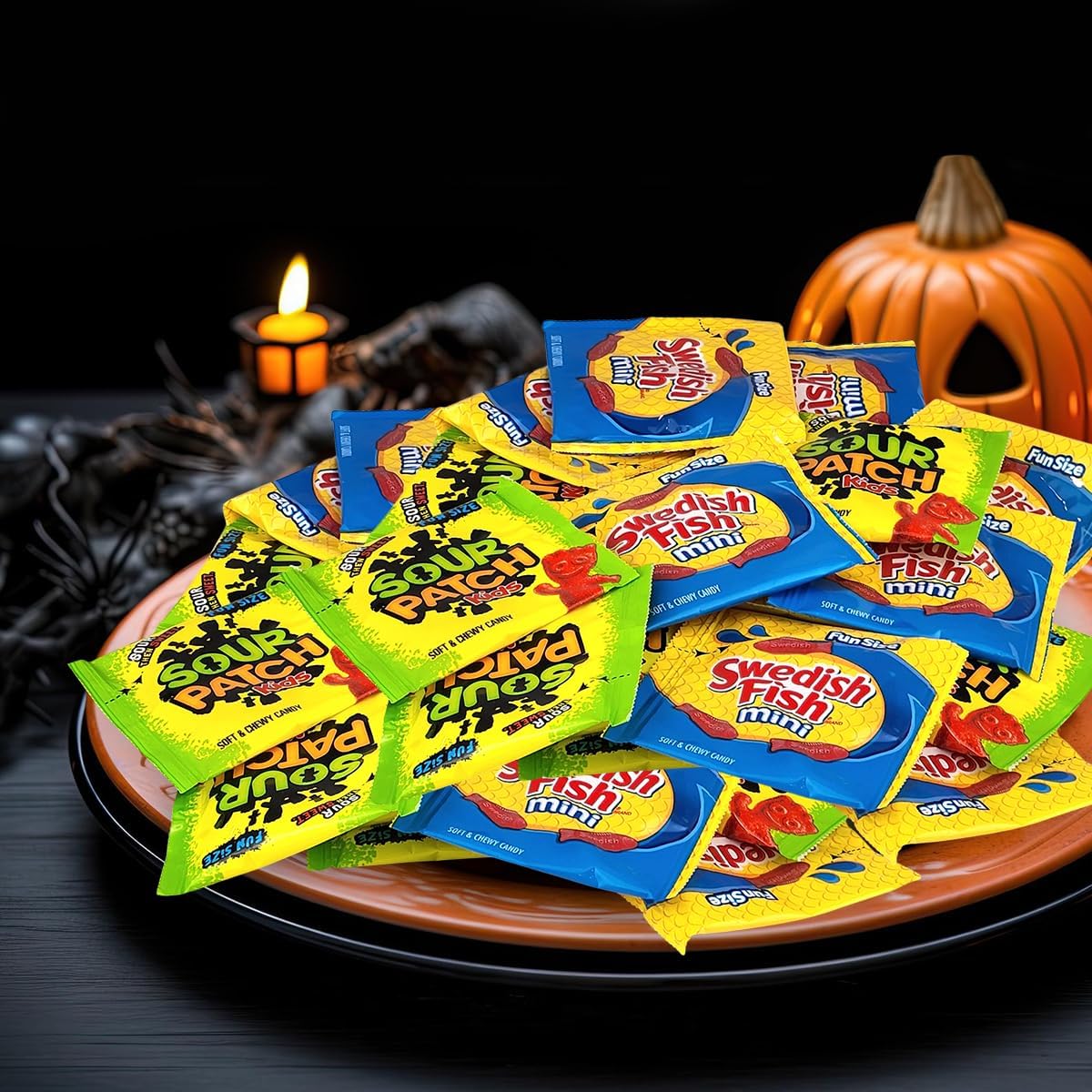 5 lb Bulk Christmas Candy Variety Pack - Sour Patch Kids & Swedish Fish Mini Soft Chewy Candy, Individually Wrapped 0.5 oz Fun Size Pouches (200 Count) - Perfect for Holiday Parties, Stocking Stuffers & Office Treats