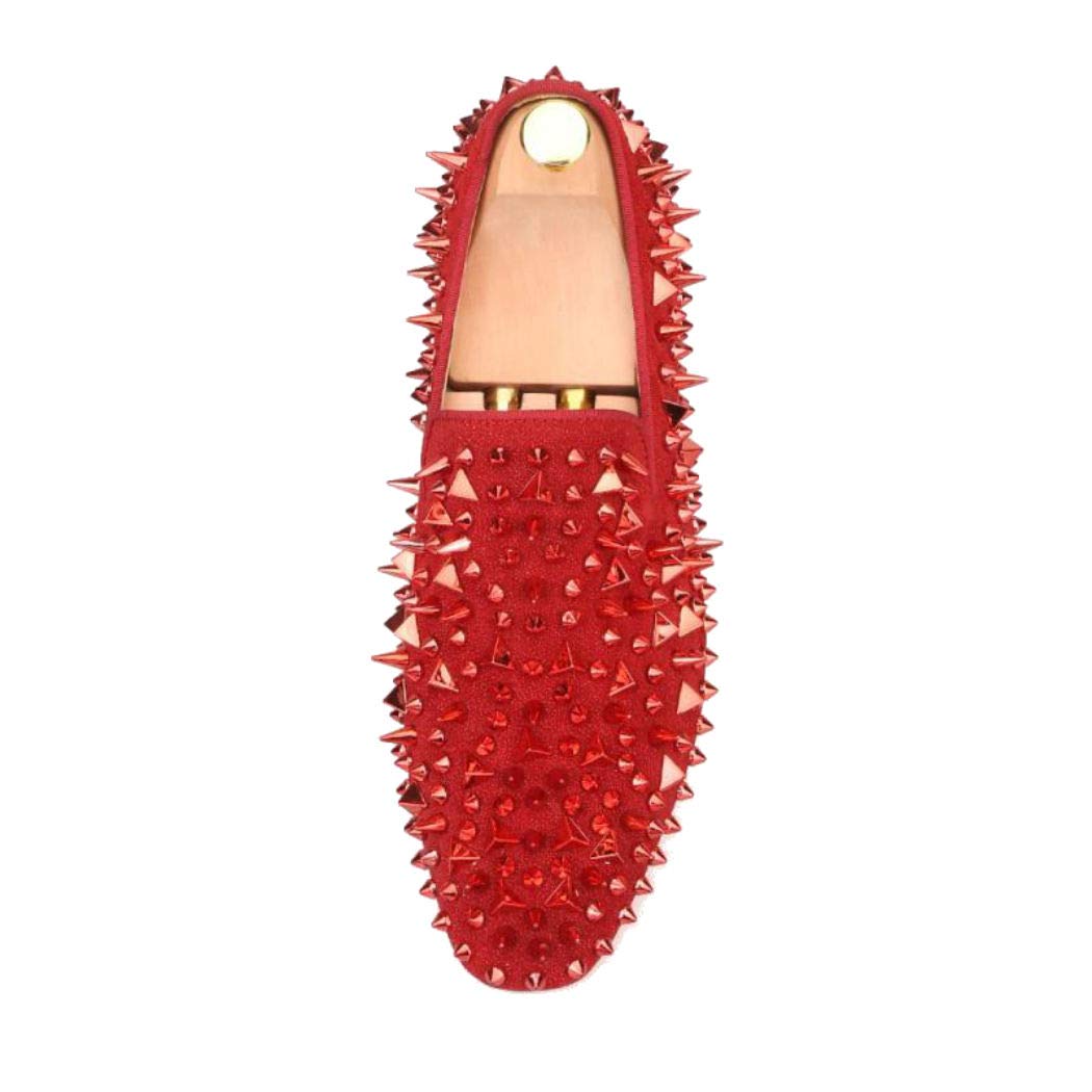 FERUCCI Men's Red Velvet Loafers with Spikes - Comfortable House Slippers for Indoor/Outdoor Wear - Perfect for Lounge, Home, and Casual Occasions