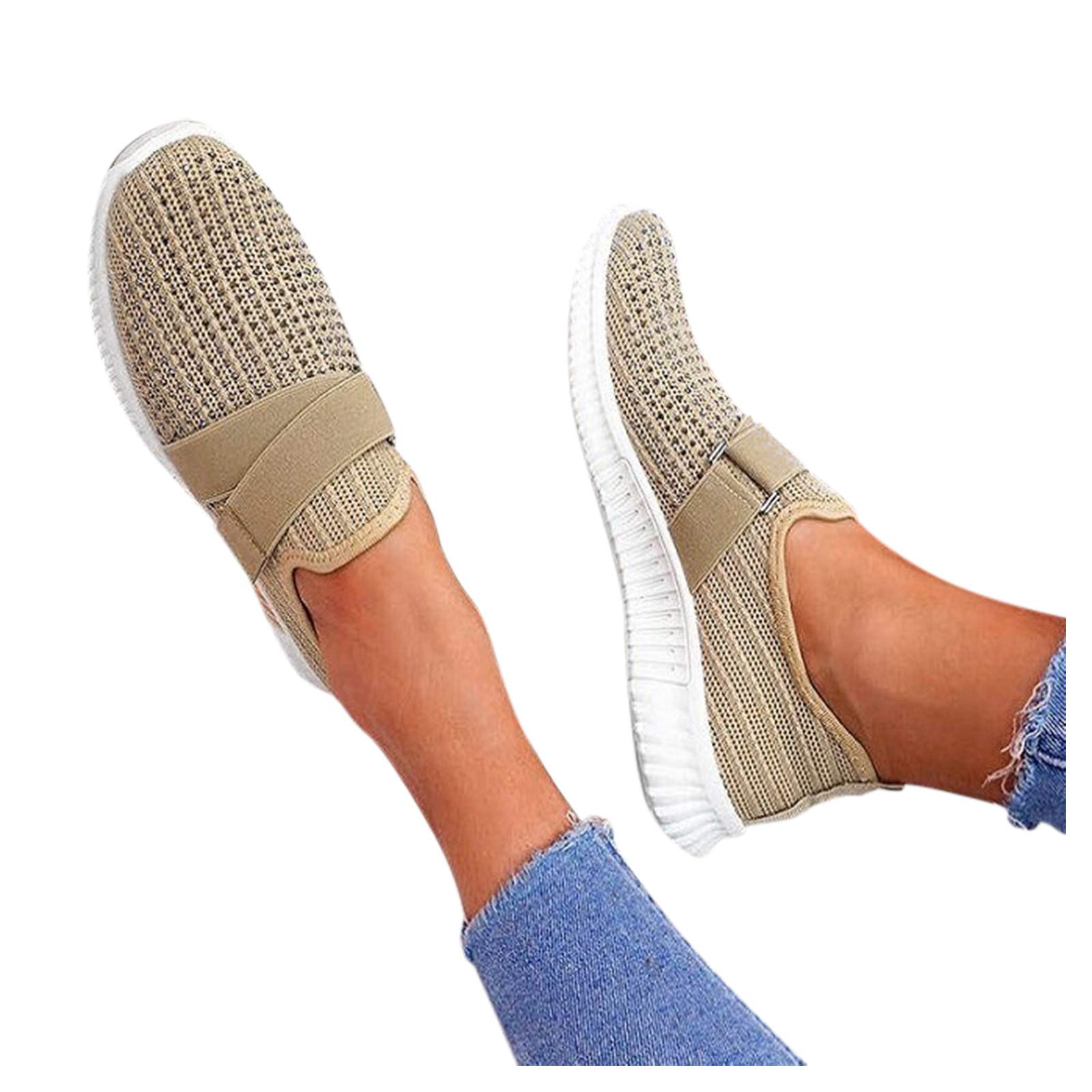 Women's & Men's Slip-On Walking Shoes - Non-Slip Running Sneakers, Breathable Mesh Casual Dress Shoes, Lightweight Tennis & Cross Trainer Shoes for Workout, Travel & Everyday Wear - Black