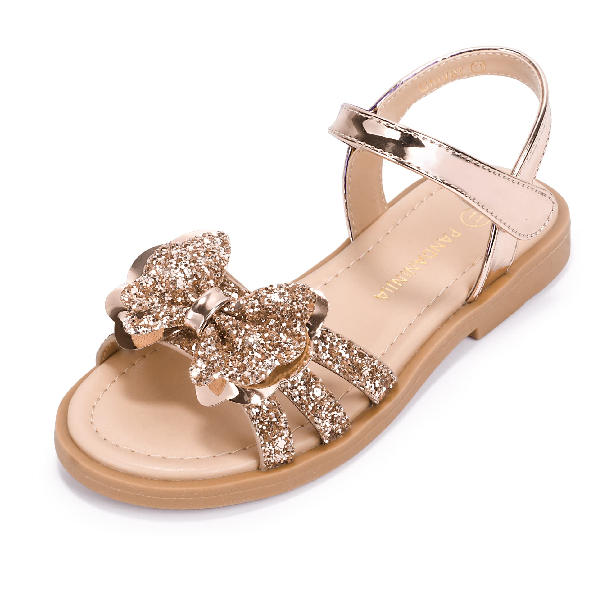 **PANDANINJIA Girls Sandals - Cute Bow Open Toe Princess Flats | Sparkly Summer Dress Shoes for Toddler, Little & Big Kid | Perfect for Parties, Weddings & Playdates**