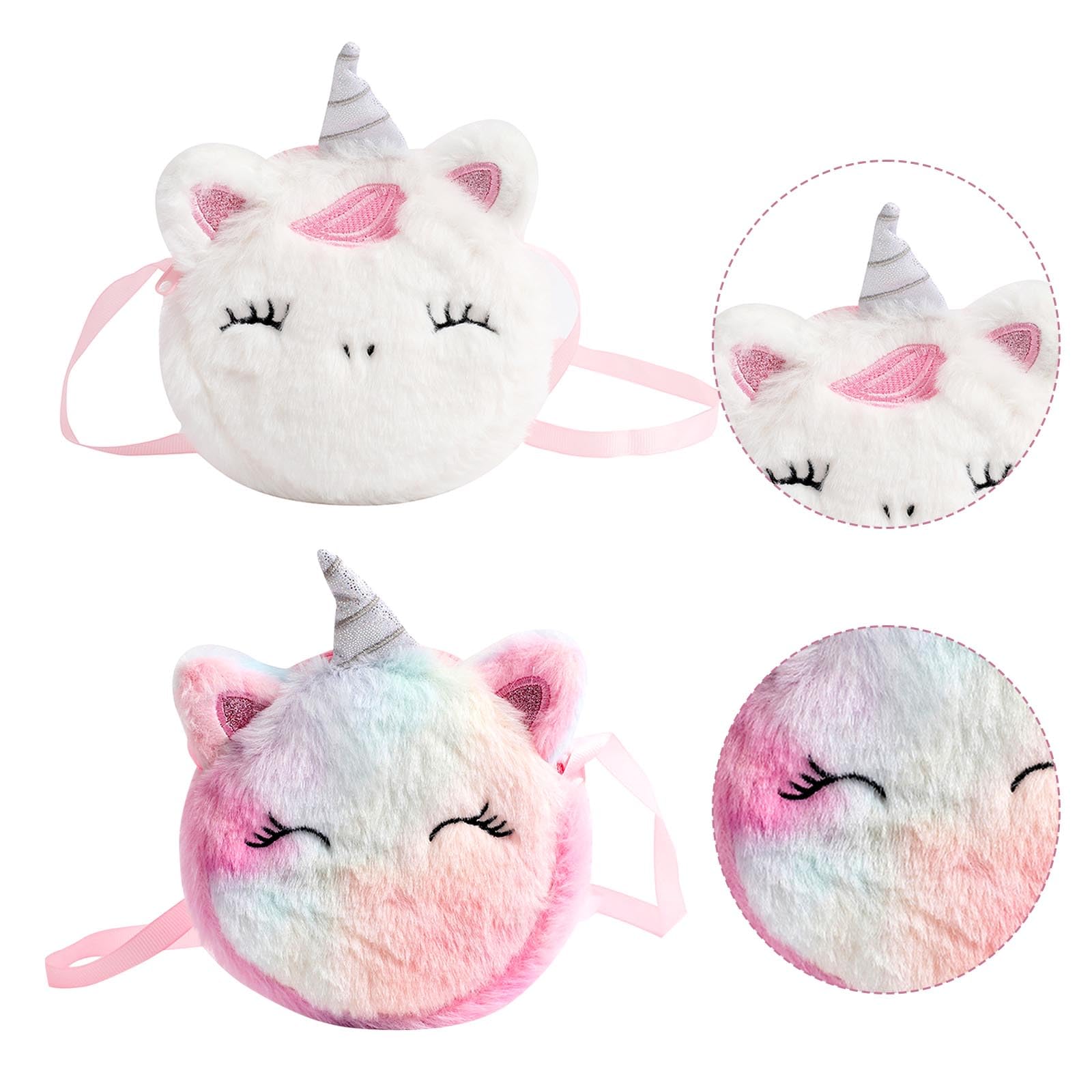 **AWAVM 2 Pack Plush Shoulder Bags for Girls - Cute Crossbody Handbag, Kids Shoulder Purse, Princess Gift for Birthday & School Use**